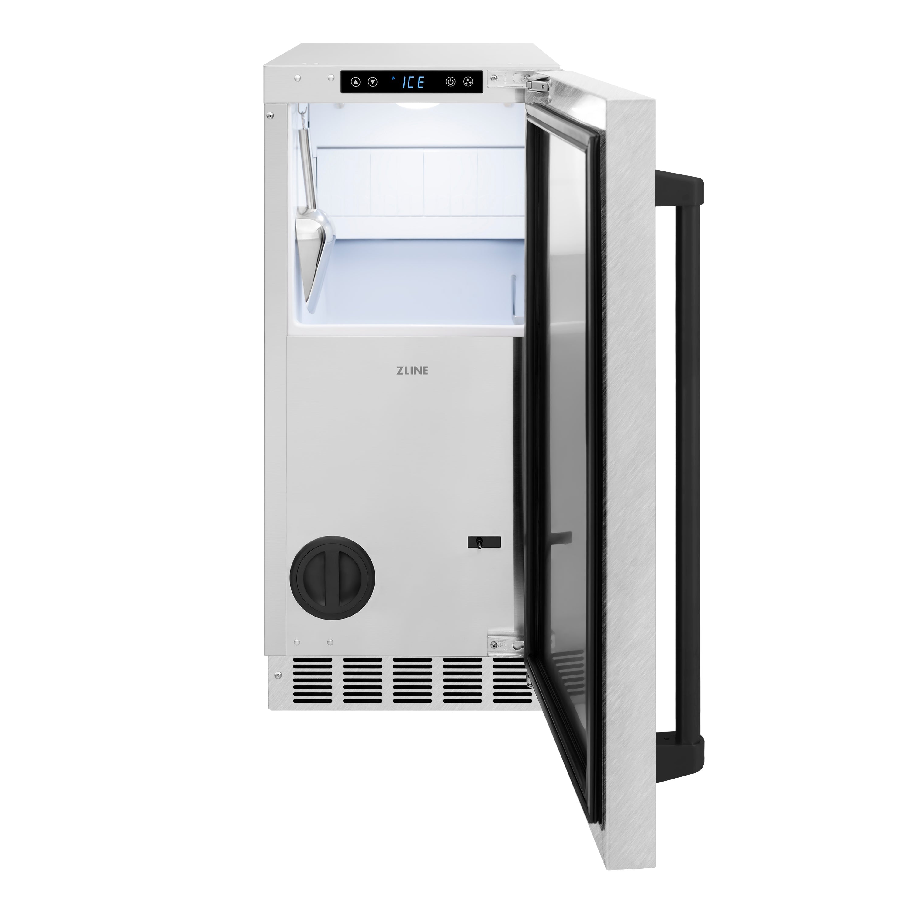 ZLINE Autograph Edition 15 in. Touchstone Gourmet Ice Maker with Drain Pump and Satin Stainless Steel Door with Matte Black Handle (IGMDZ-SN-15-MB)