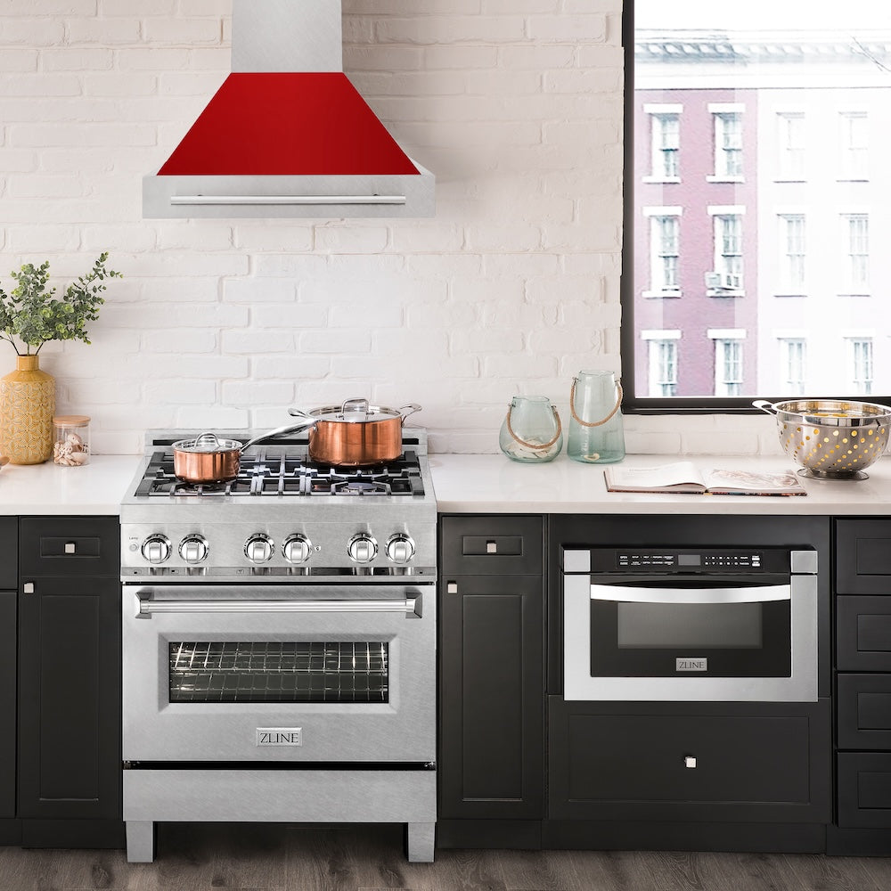 ZLINE 30" Fingerprint Resistant Stainless Steel Range Hood with Red Gloss Shell (8654SNX-RG30)
