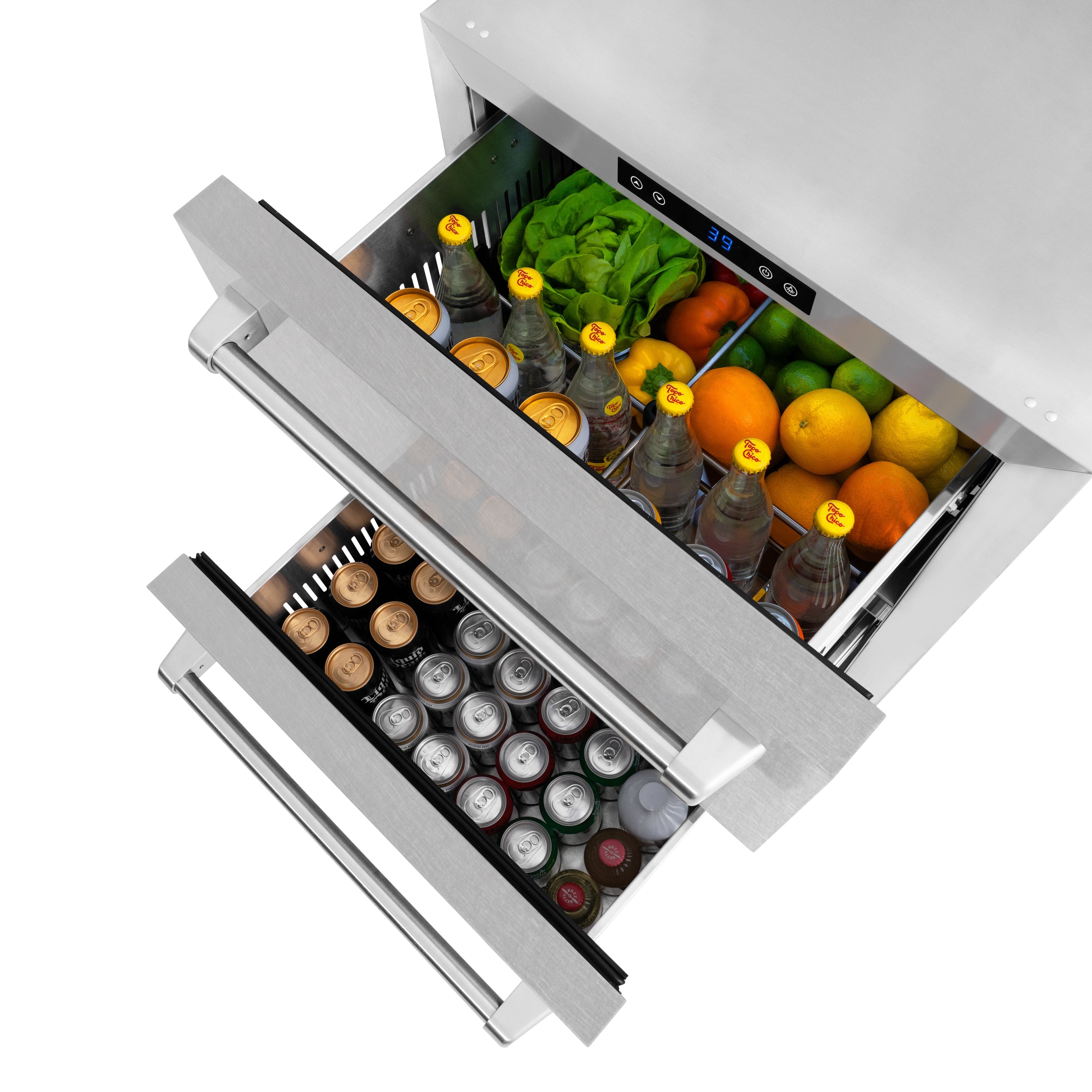 ZLINE 24 in. Touchstone 168 Can Outdoor-Rated Dual Refrigerator Drawer with Satin Stainless Steel Doors (RDSO-SN-24)
