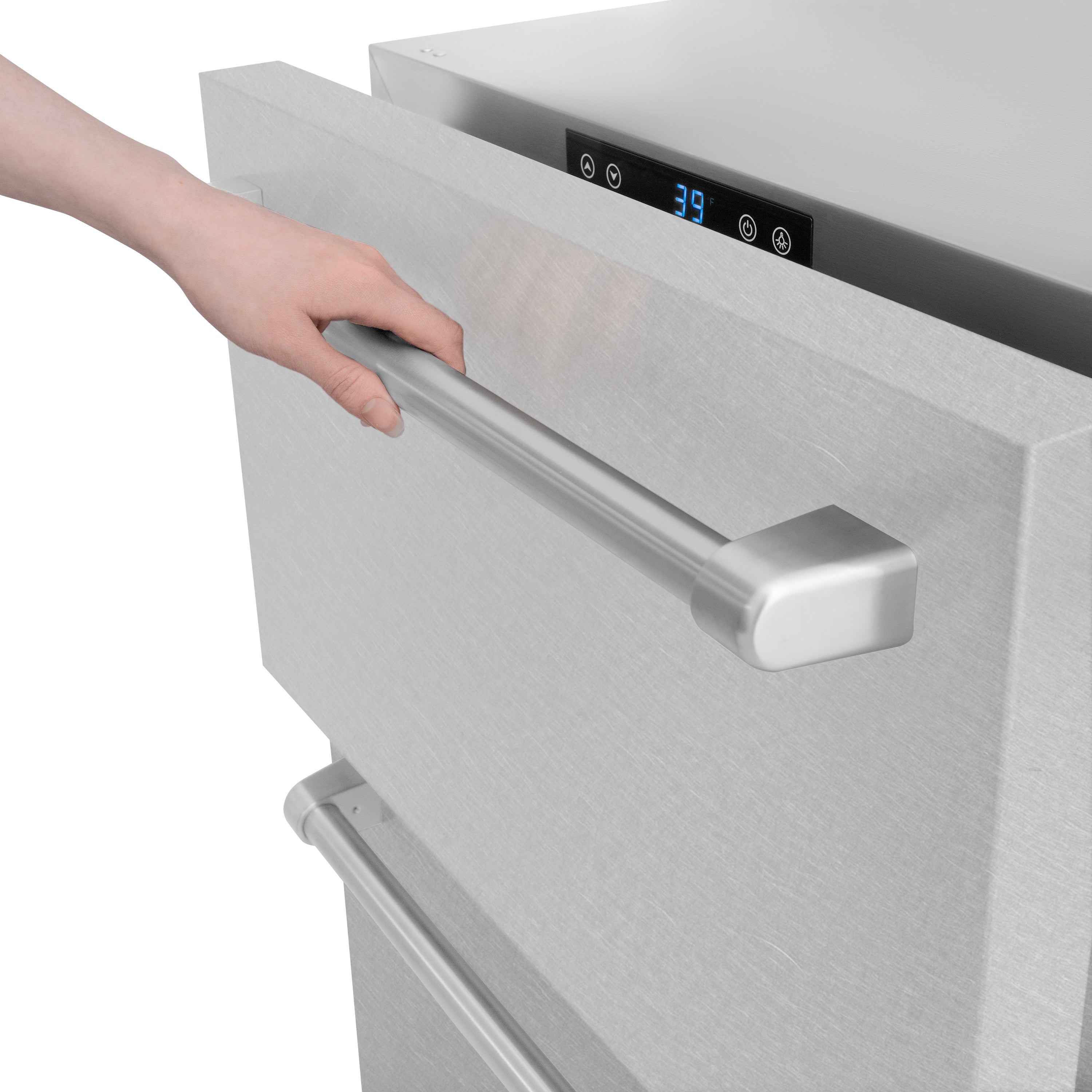 ZLINE 24 in. Touchstone 168 Can Outdoor-Rated Dual Refrigerator Drawer with Satin Stainless Steel Doors (RDSO-SN-24)