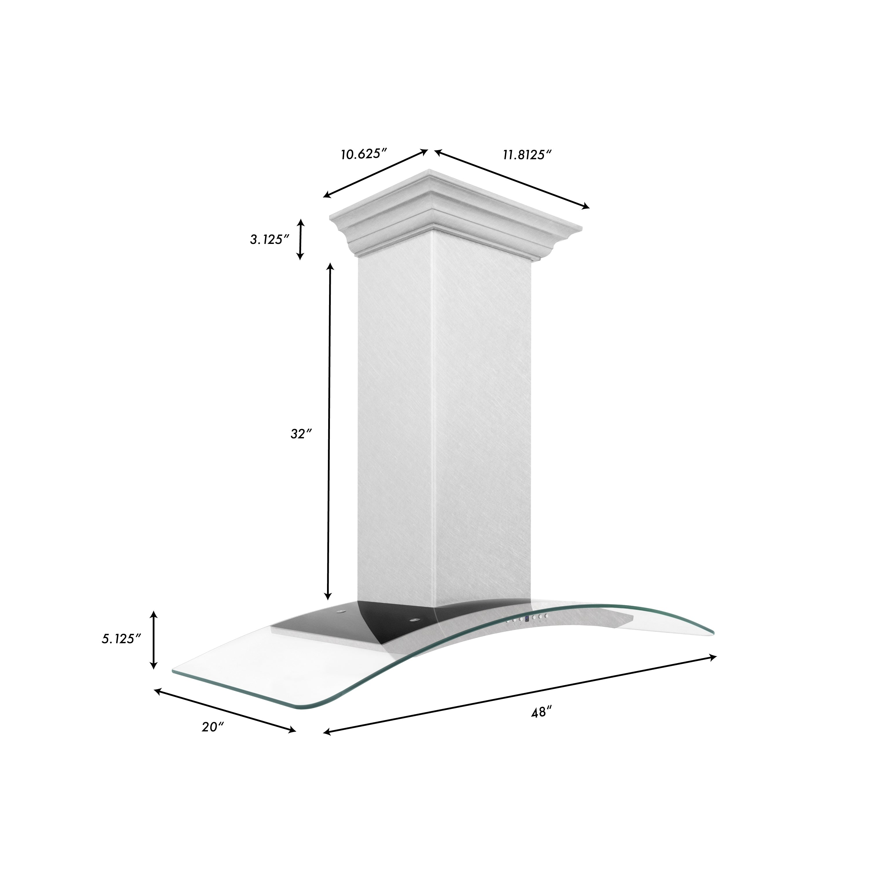 ZLINE 48 in. Convertible Vent Wall Mount Range Hood in Satin Stainless Steel and Glass (8KN4S-48)