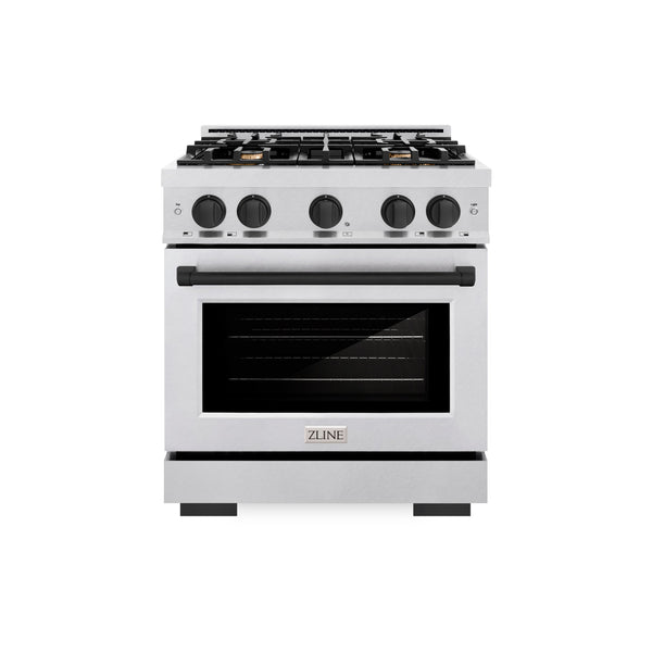 ZLINE Autograph Edition 30 in. 4.2 cu. ft. Select Dual Fuel Range with 4 Burner Gas Cooktop and Electric Convection Oven in Satin Stainless Steel with Matte Black Accents (HDRSZ-30-MB)