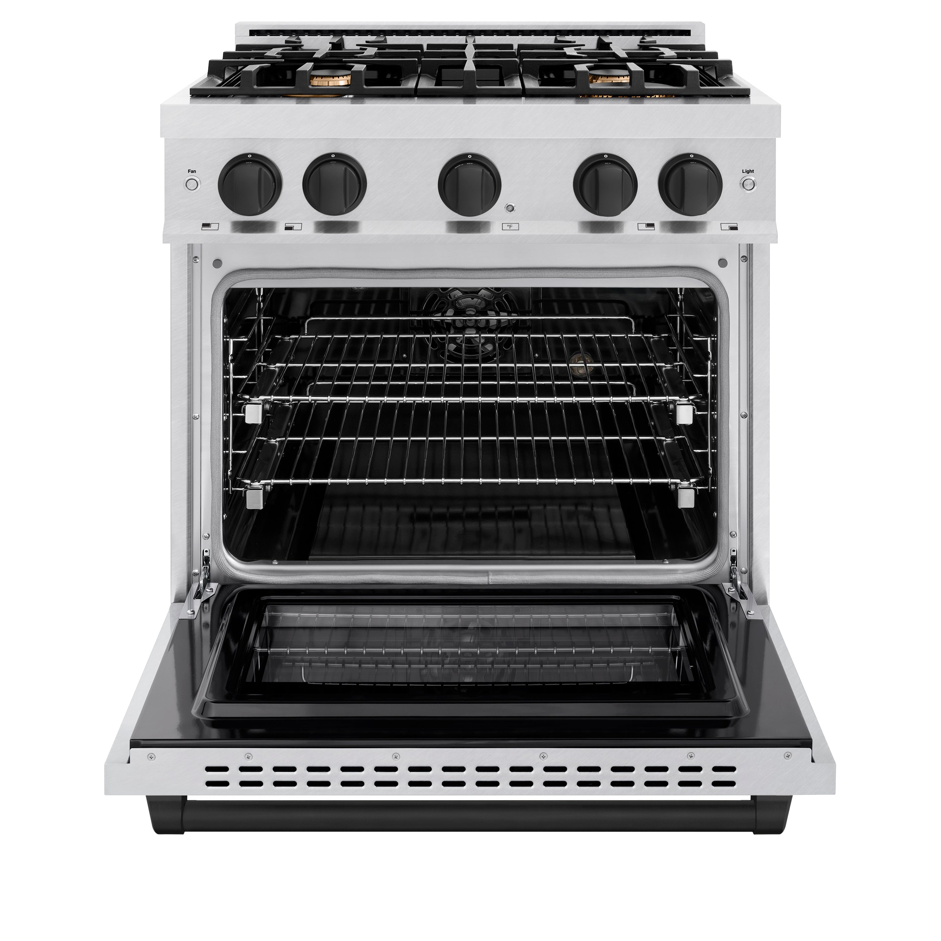 ZLINE Autograph Edition 30 in. 4.2 cu. ft. Select Dual Fuel Range with 4 Burner Gas Cooktop and Electric Convection Oven in Satin Stainless Steel with Matte Black Accents (HDRSZ-30-MB)