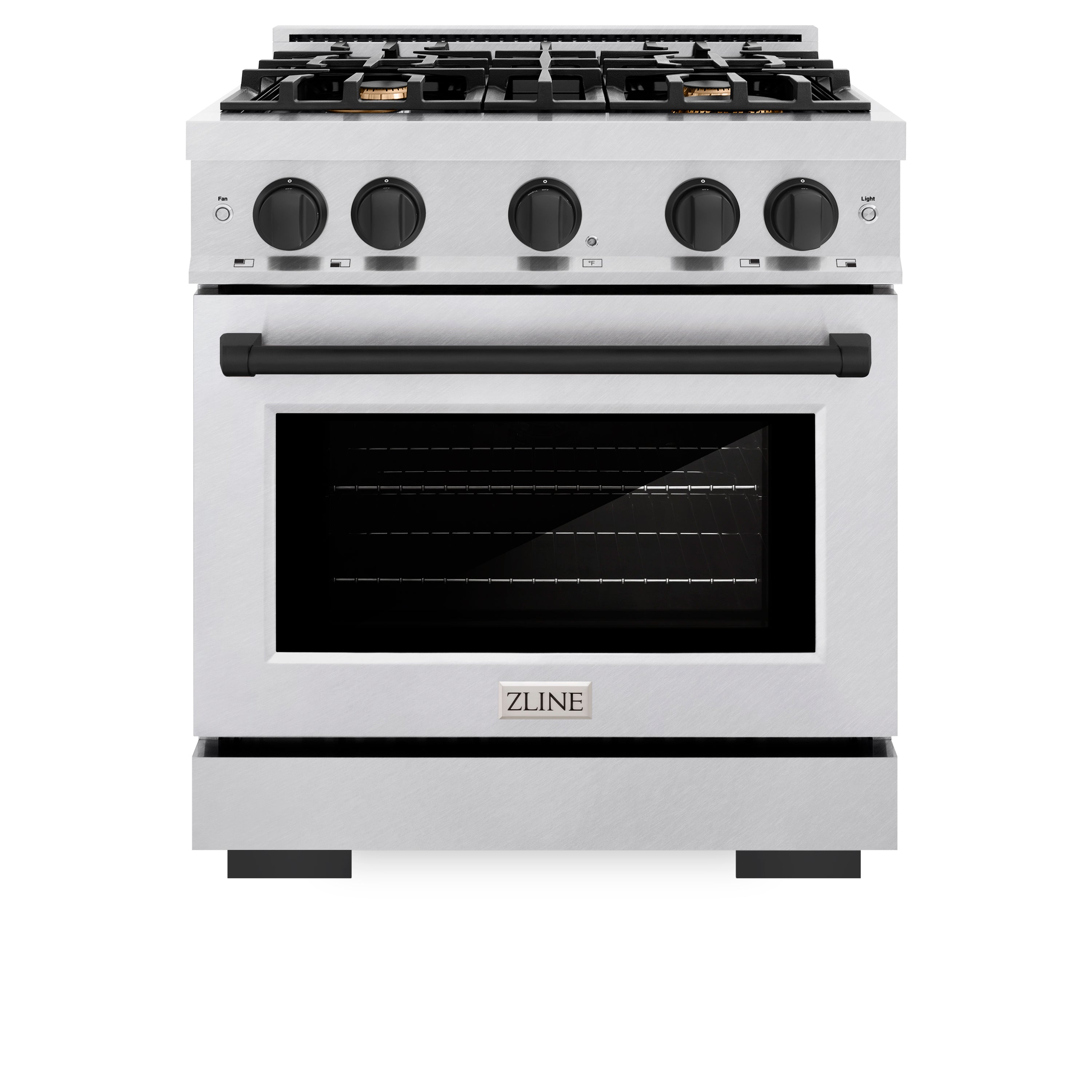 ZLINE Autograph Edition 30 in. 4.2 cu. ft. Select Dual Fuel Range with 4 Burner Gas Cooktop and Electric Convection Oven in Satin Stainless Steel with Matte Black Accents (HDRSZ-30-MB)