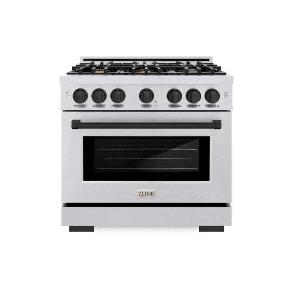 ZLINE Autograph Edition 36 in. 5.2 cu. ft. Select Dual Fuel Range with 6 Burner Gas Cooktop and Electric Convection Oven in Satin Stainless Steel with Matte Black Accents (HDRSZ-36-MB)