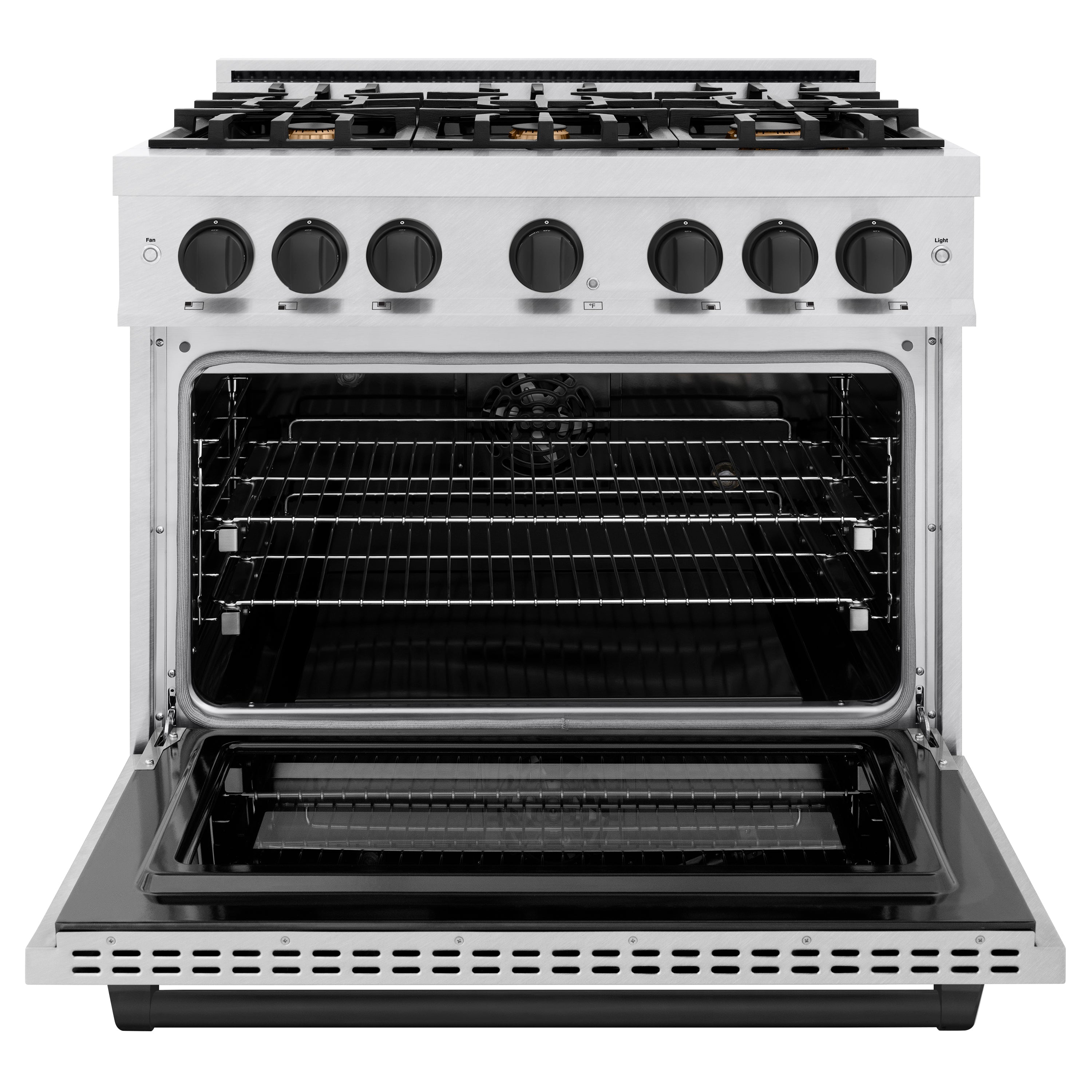 ZLINE Autograph Edition 36 in. 5.2 cu. ft. Select Dual Fuel Range with 6 Burner Gas Cooktop and Electric Convection Oven in Satin Stainless Steel with Matte Black Accents (HDRSZ-36-MB)