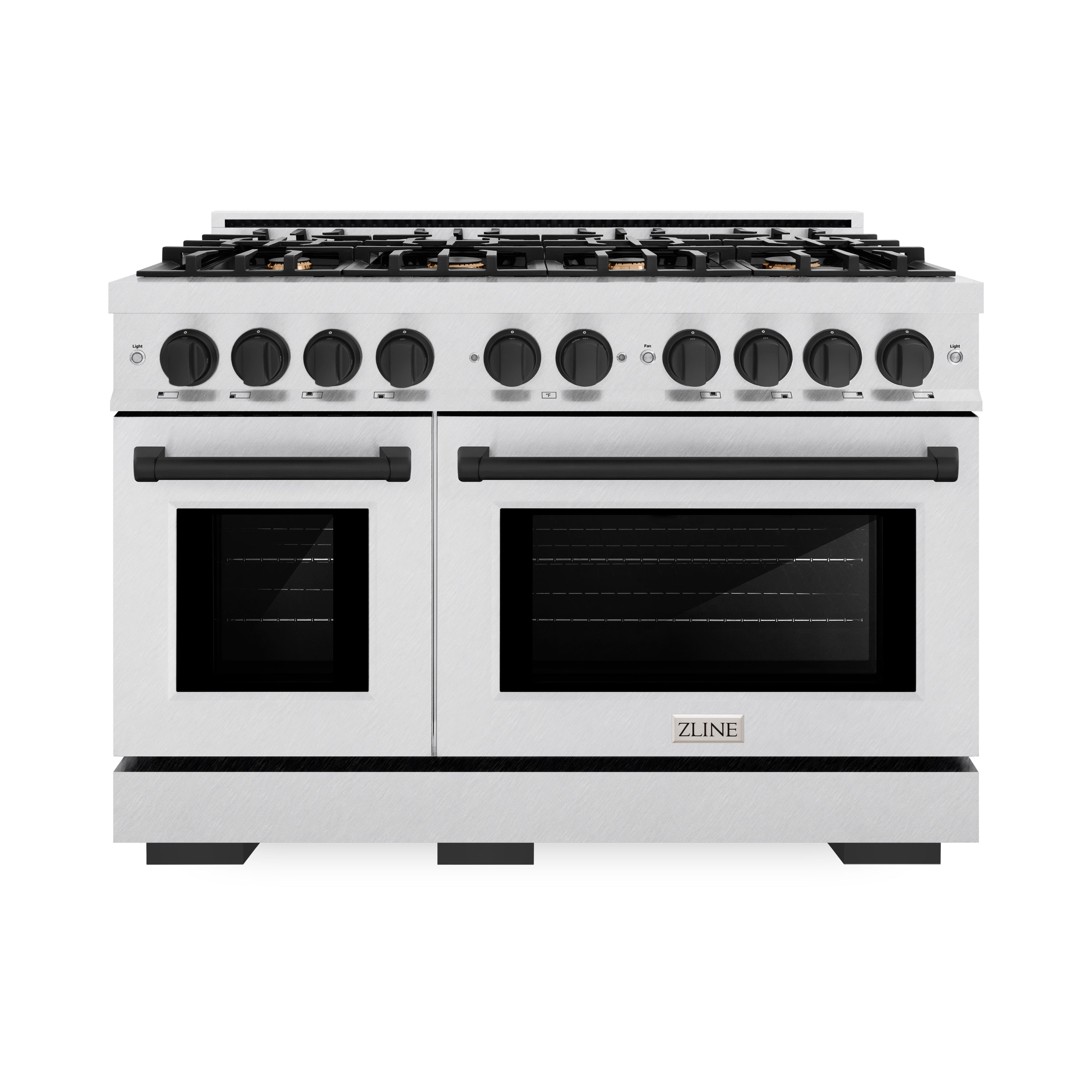 ZLINE Autograph Edition 48 in. 6.7 cu. ft. Select Double Oven Dual Fuel Range with 8 Burner Gas Cooktop in Satin Stainless Steel and Matte Black Accents (HDRSZ-48-MB)