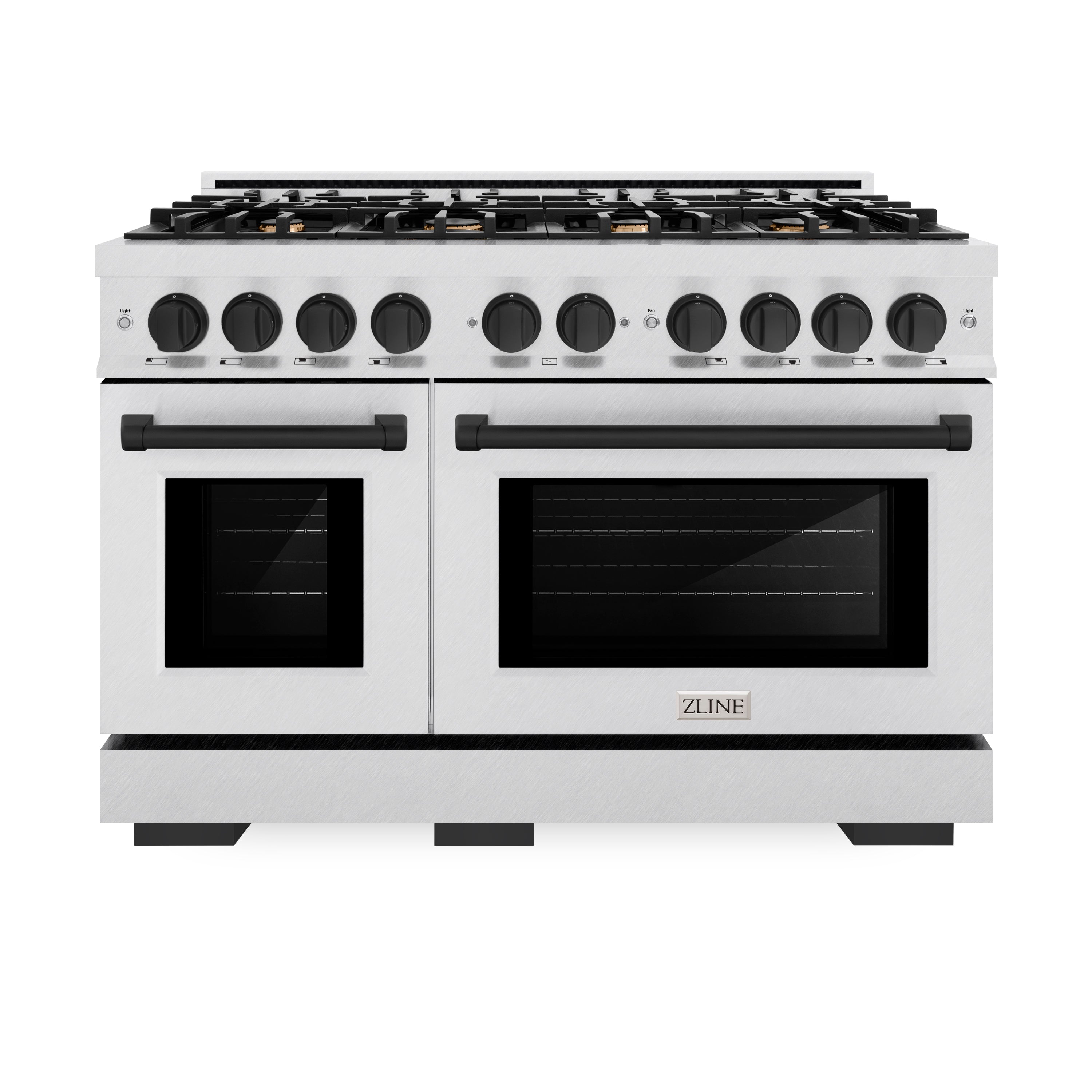 ZLINE Autograph Edition 48 in. 6.7 cu. ft. Select Double Oven Dual Fuel Range with 8 Burner Gas Cooktop in Satin Stainless Steel and Matte Black Accents (HDRSZ-48-MB)