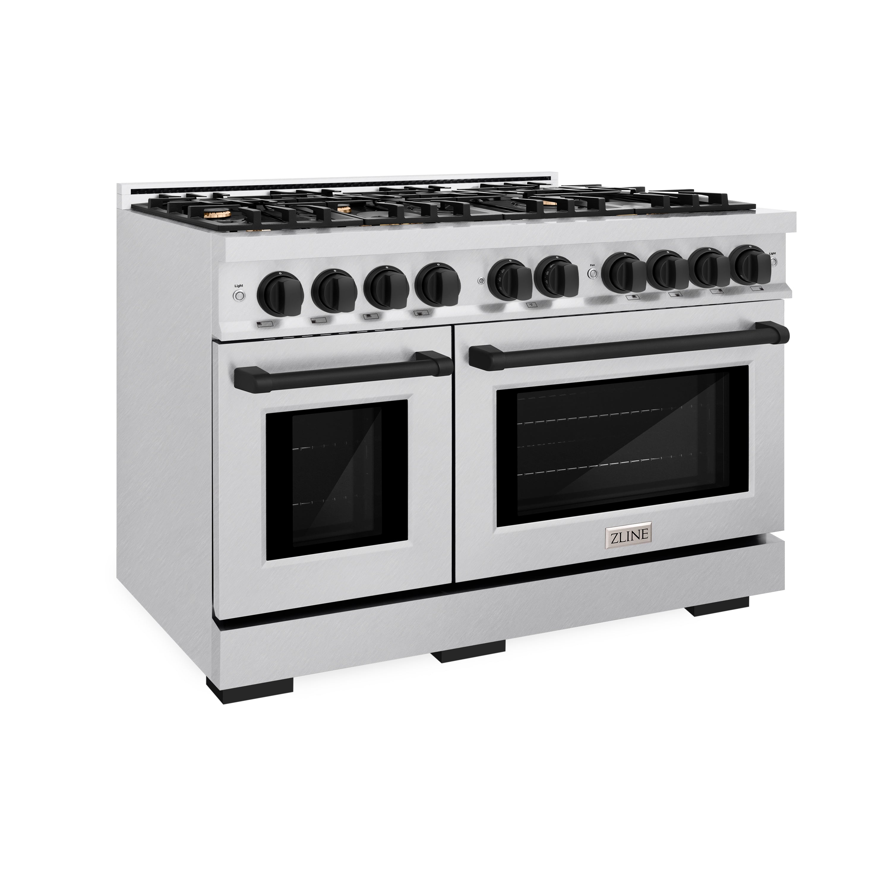 ZLINE Autograph Edition 48 in. 6.7 cu. ft. Select Double Oven Dual Fuel Range with 8 Burner Gas Cooktop in Satin Stainless Steel and Matte Black Accents (HDRSZ-48-MB)