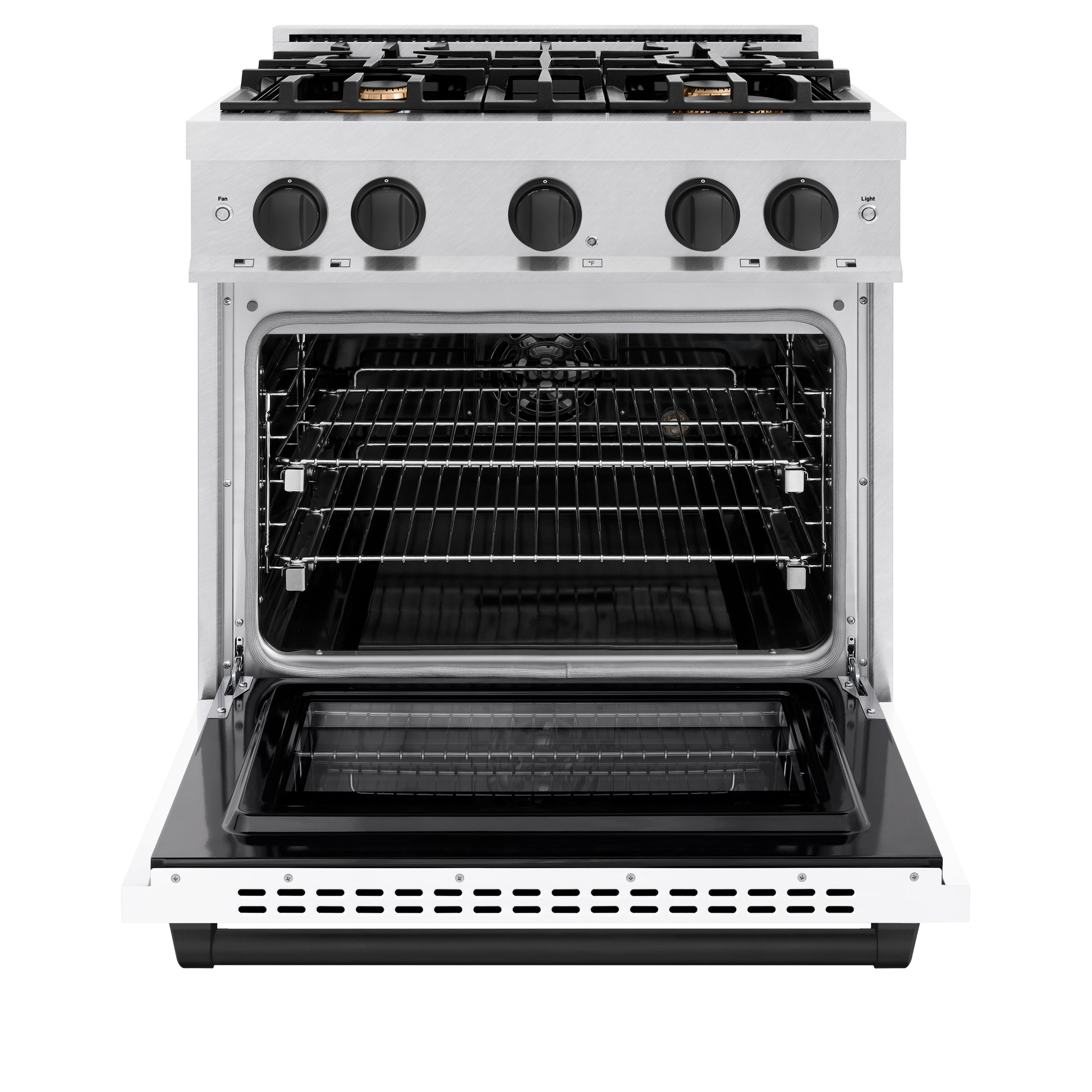 ZLINE Autograph Edition 30 in. 4.2 cu. ft. Select Dual Fuel Range with 4 Burner Gas Cooktop and Electric Convection Oven in Satin Stainless Steel with White Matte Door and Matte Black Accents (HDRSZ-WM-30-MB)