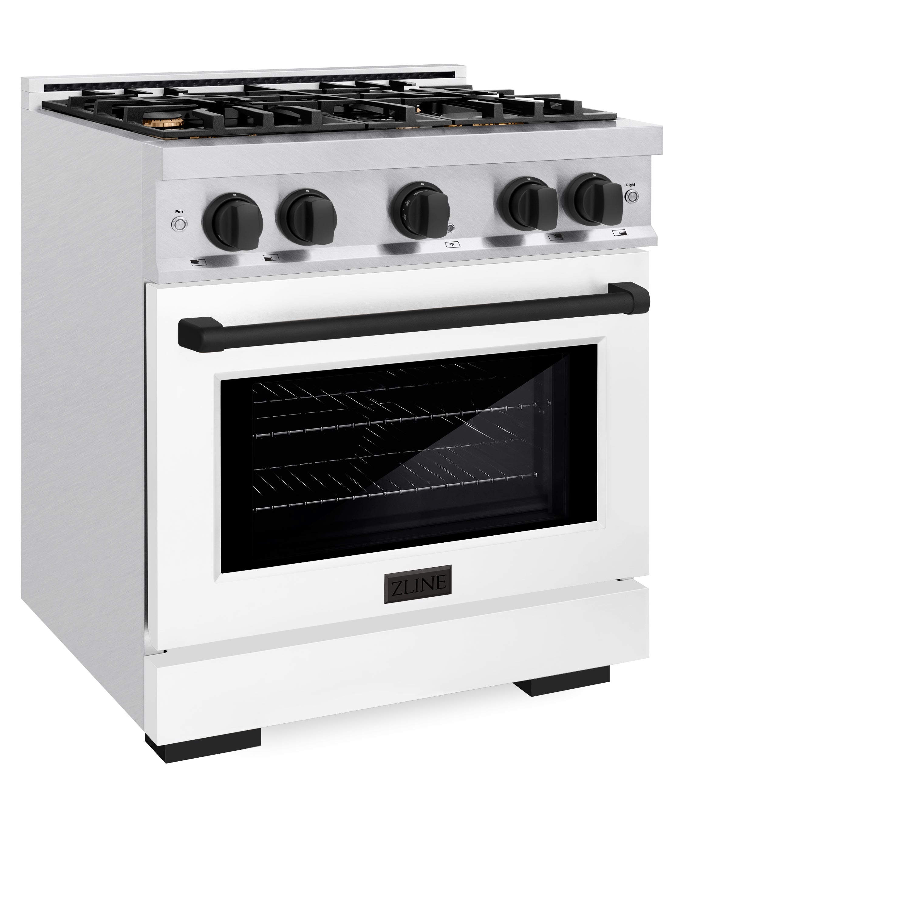 ZLINE Autograph Edition 30 in. 4.2 cu. ft. Select Dual Fuel Range with 4 Burner Gas Cooktop and Electric Convection Oven in Satin Stainless Steel with White Matte Door and Matte Black Accents (HDRSZ-WM-30-MB)