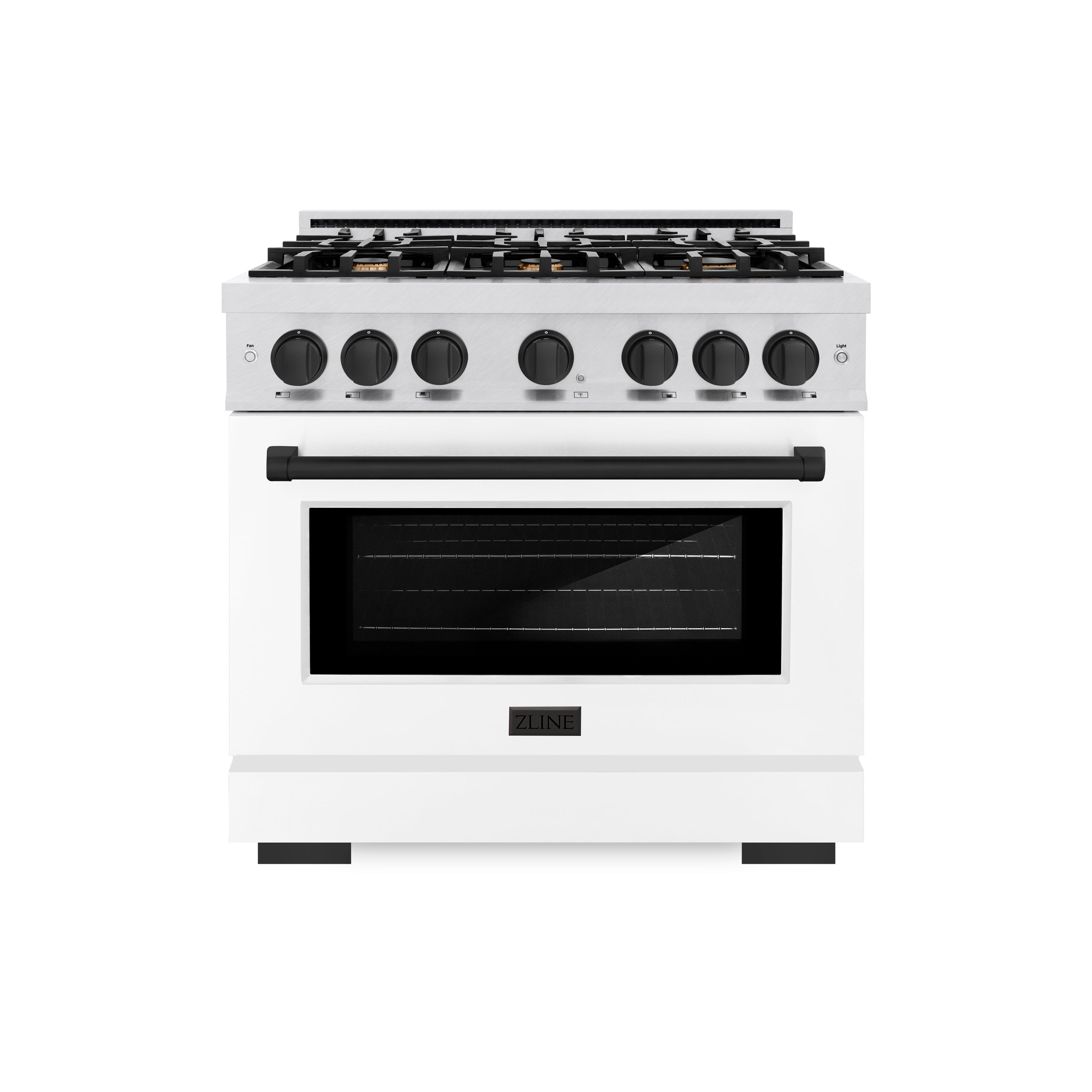 ZLINE Autograph Edition 36 in. 5.2 cu. ft. Select Dual Fuel Range with 6 Burner Gas Cooktop and Electric Convection Oven in Satin Stainless Steel with White Matte Door and Matte Black Accents (HDRSZ-WM-36-MB)