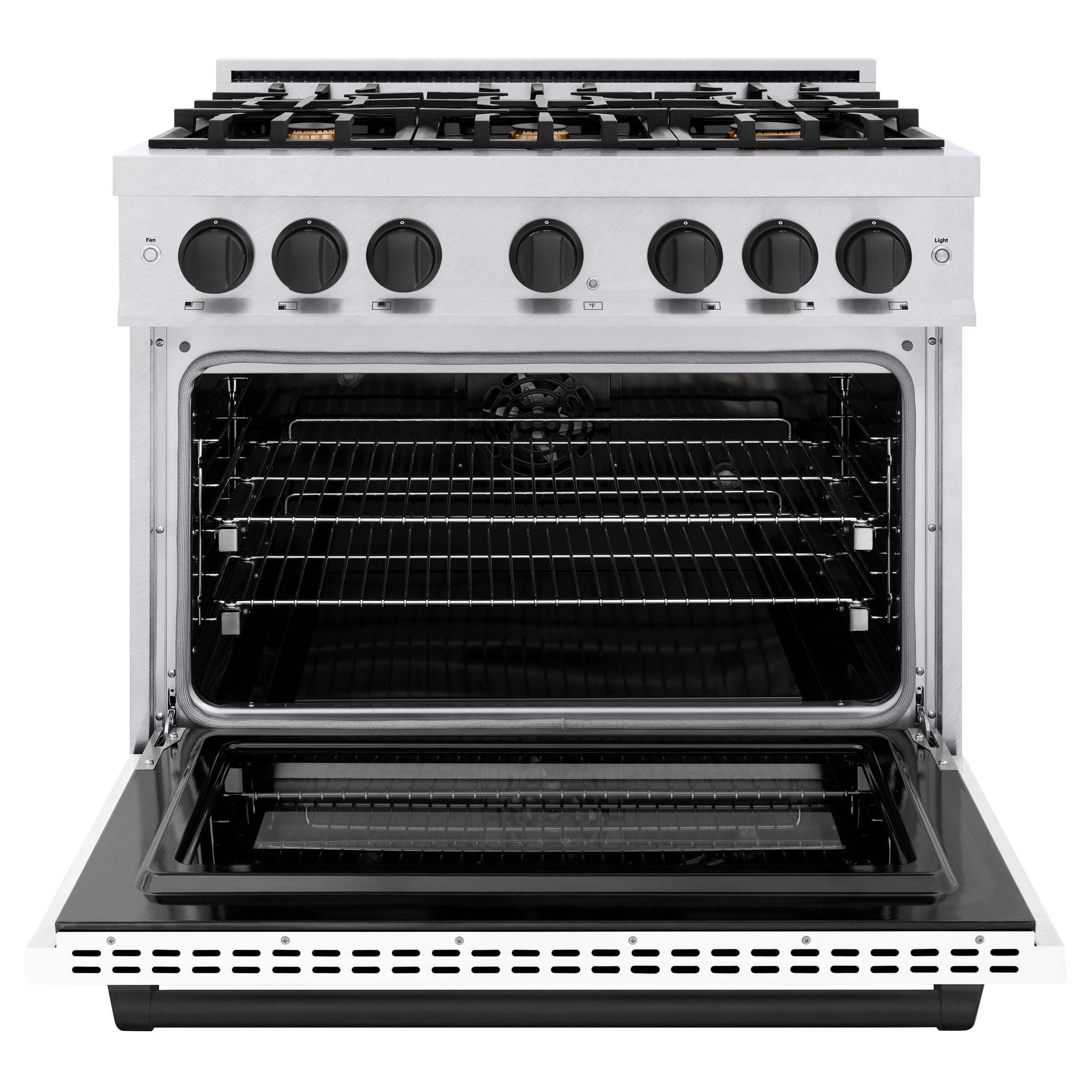 ZLINE Autograph Edition 36 in. 5.2 cu. ft. Select Dual Fuel Range with 6 Burner Gas Cooktop and Electric Convection Oven in Satin Stainless Steel with White Matte Door and Matte Black Accents (HDRSZ-WM-36-MB)