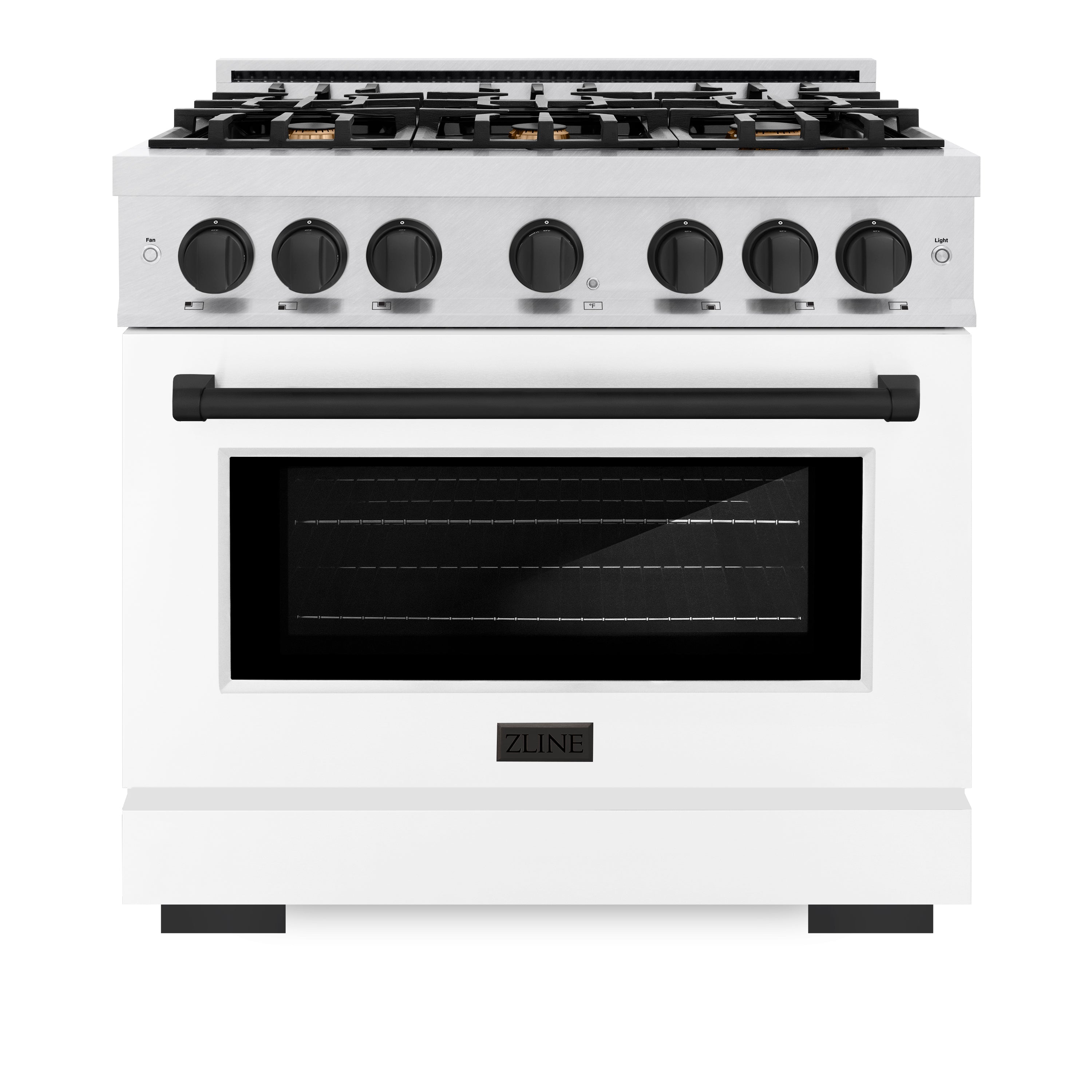 ZLINE Autograph Edition 36 in. 5.2 cu. ft. Select Dual Fuel Range with 6 Burner Gas Cooktop and Electric Convection Oven in Satin Stainless Steel with White Matte Door and Matte Black Accents (HDRSZ-WM-36-MB)