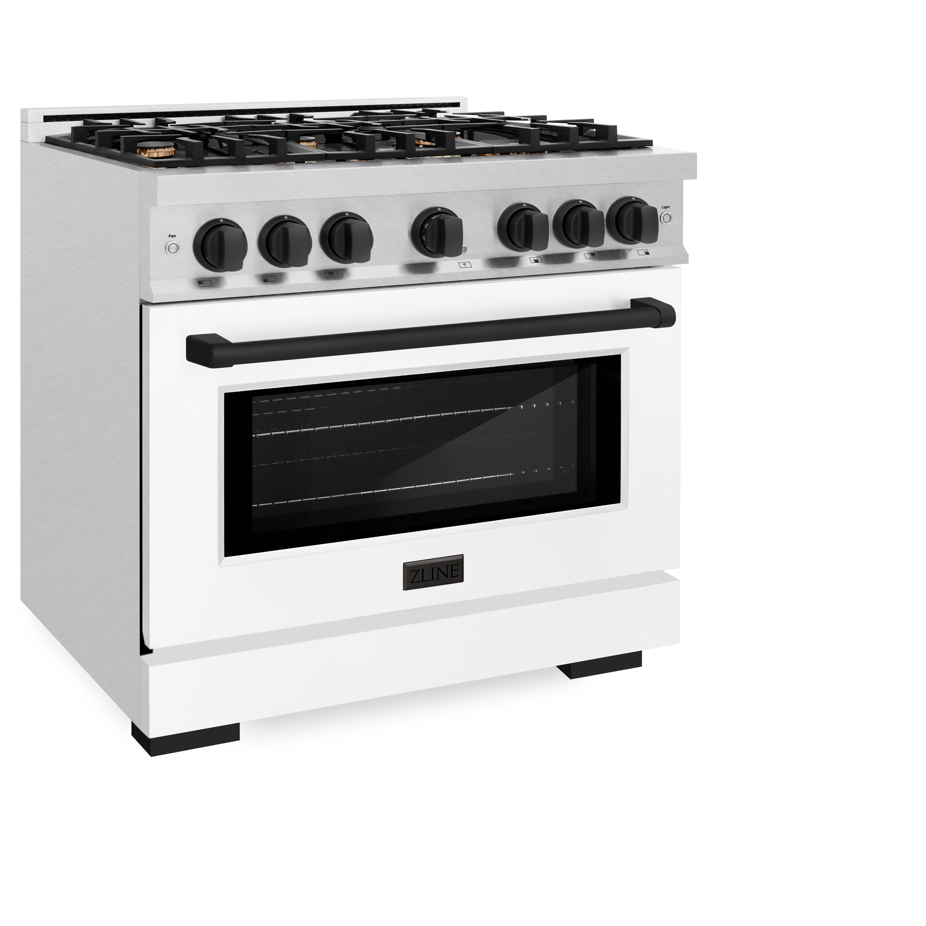 ZLINE Autograph Edition 36 in. 5.2 cu. ft. Select Dual Fuel Range with 6 Burner Gas Cooktop and Electric Convection Oven in Satin Stainless Steel with White Matte Door and Matte Black Accents (HDRSZ-WM-36-MB)