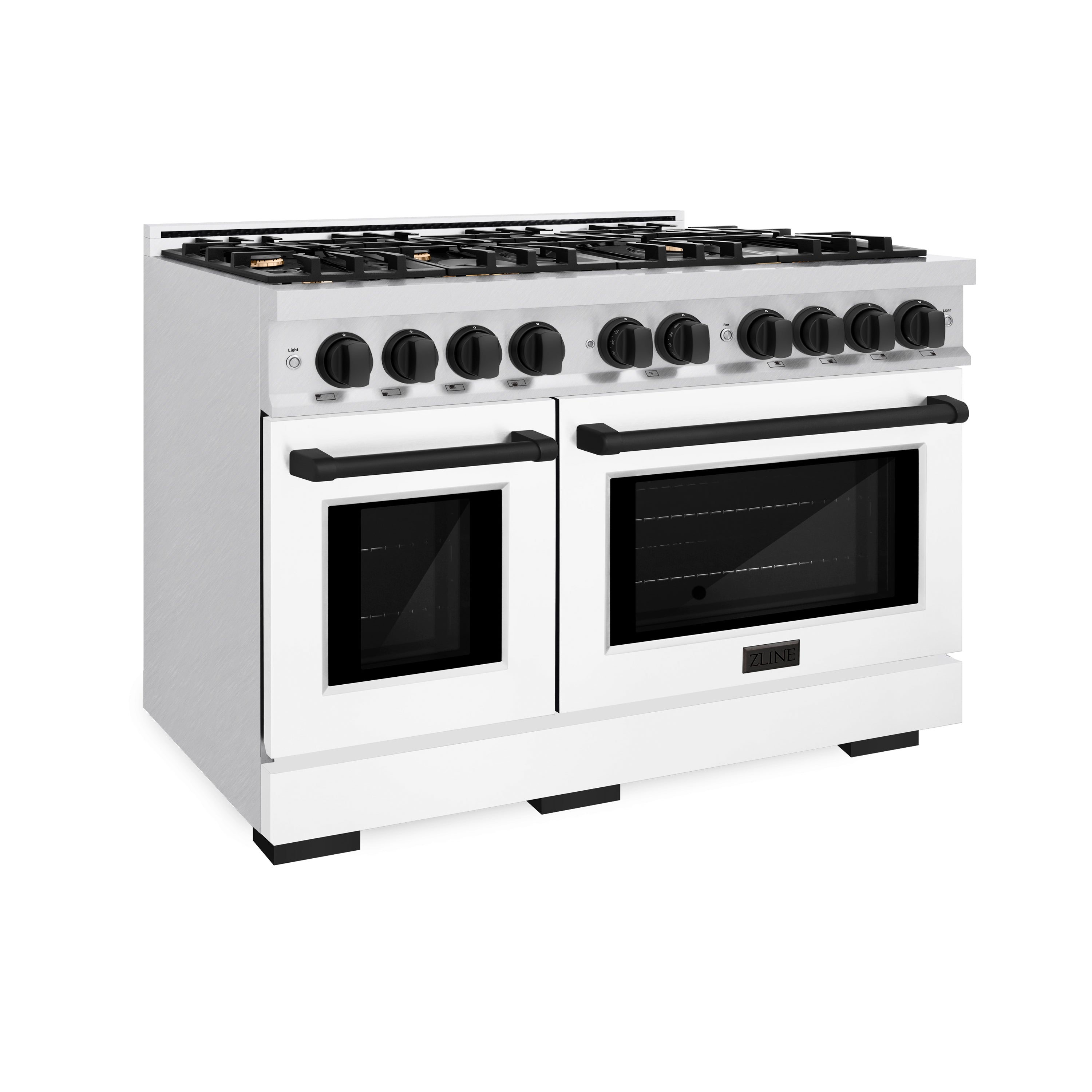 ZLINE Autograph Edition 48 in. 6.7 cu. ft. Select Double Oven Dual Fuel Range with 8 Burner Gas Cooktop in Satin Stainless Steel with White Matte Doors and Matte Black Accents (HDRSZ-WM-48-MB)