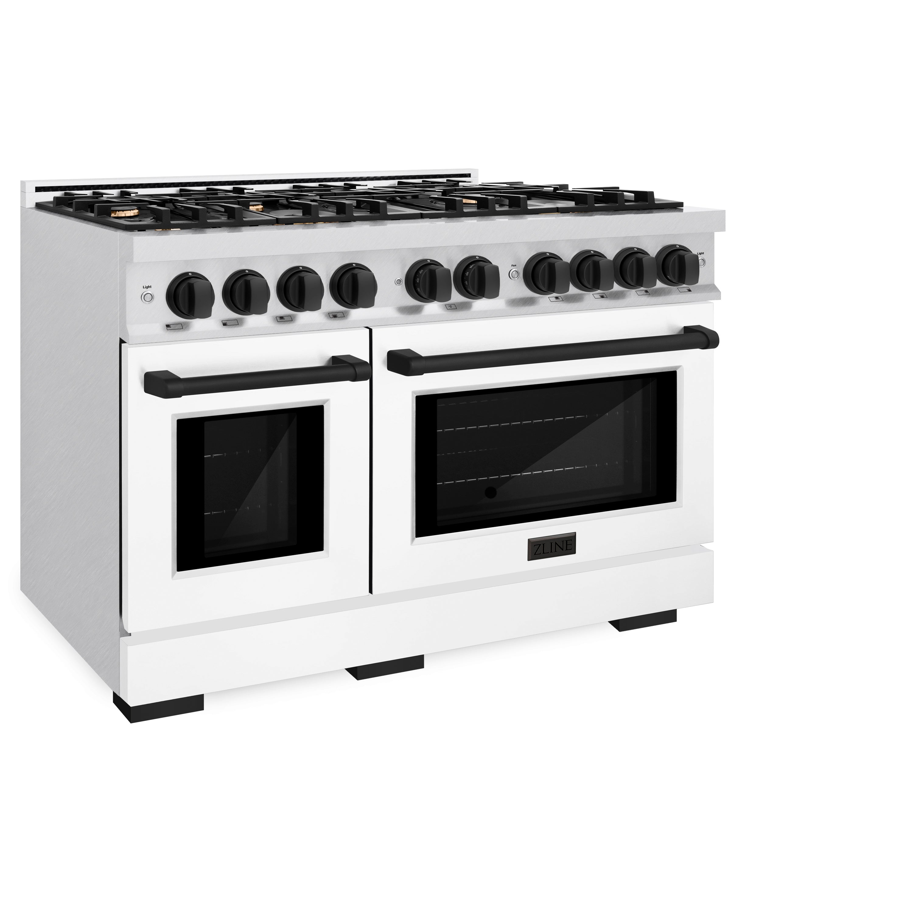 ZLINE Autograph Edition 48 in. 6.7 cu. ft. Select Double Oven Dual Fuel Range with 8 Burner Gas Cooktop in Satin Stainless Steel with White Matte Doors and Matte Black Accents (HDRSZ-WM-48-MB)