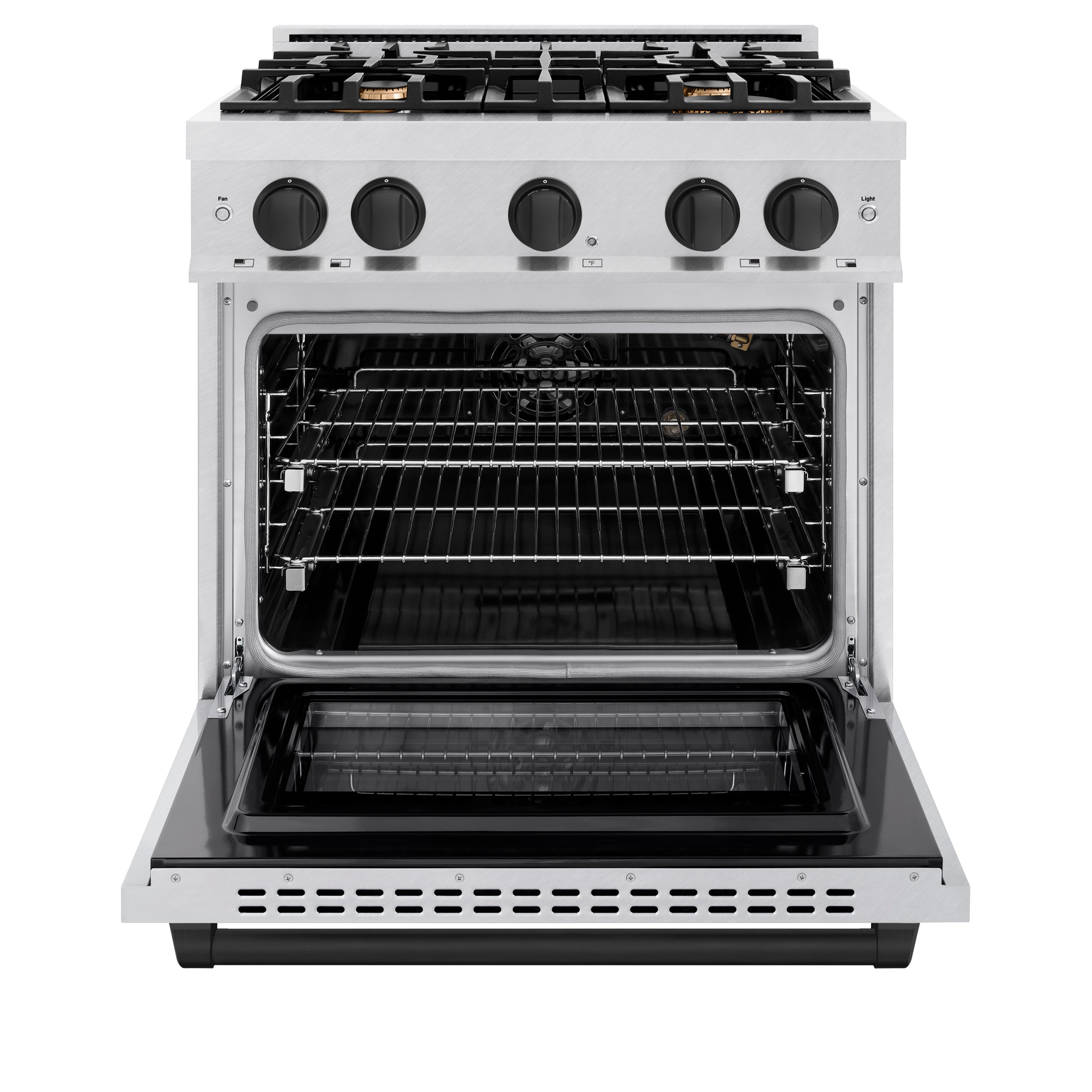 ZLINE Autograph Edition 30 in. 4.2 cu. ft. Select Gas Range with 4 Burner Cooktop and Convection Gas Oven in Satin Stainless Steel and Matte Black Accents (HGRSZ-30-MB)