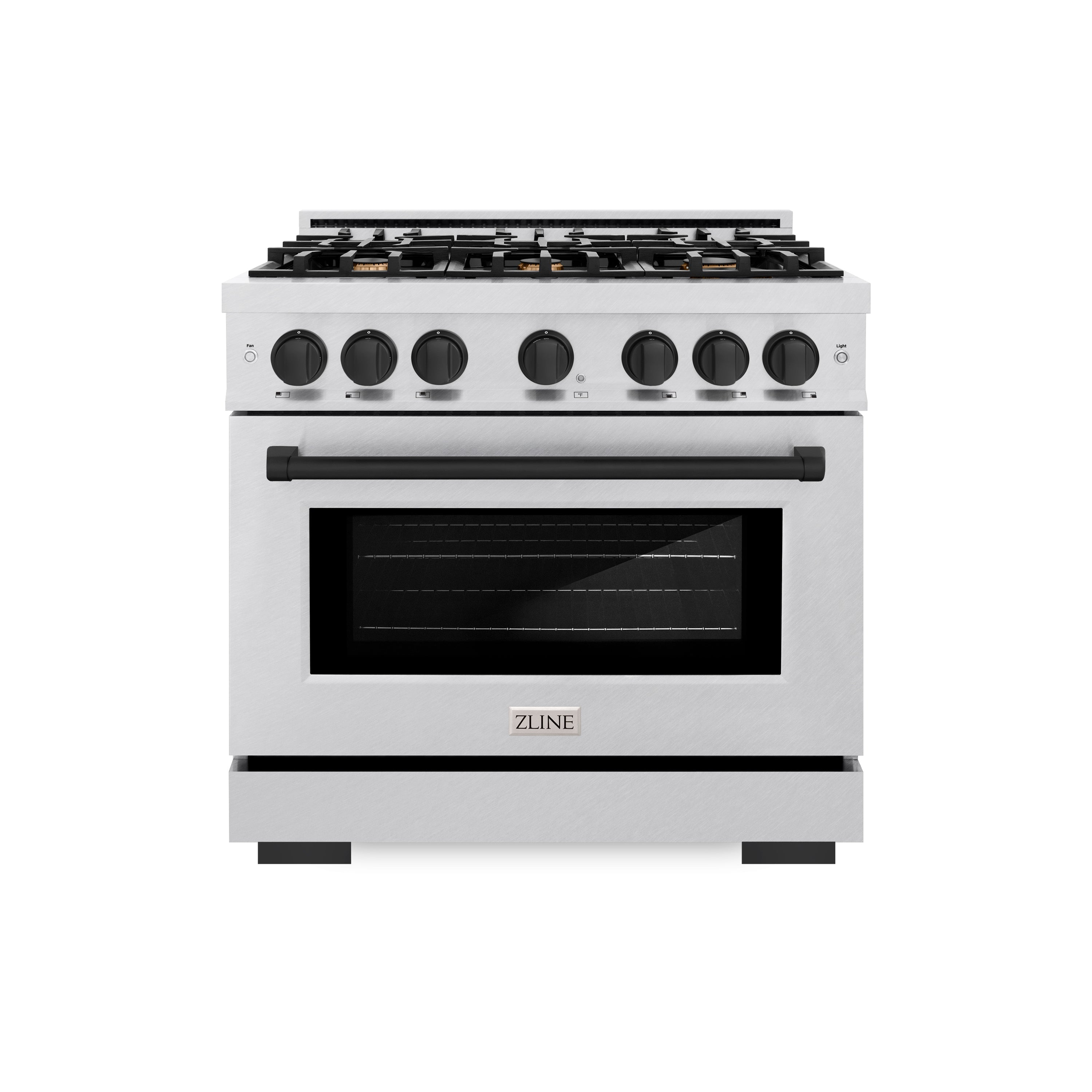ZLINE Autograph Edition 36 in. 5.2 cu. ft. Select Gas Range with 6 Burner Cooktop and Convection Gas Oven in Satin Stainless Steel and Matte Black Accents (HGRSZ-36-MB)