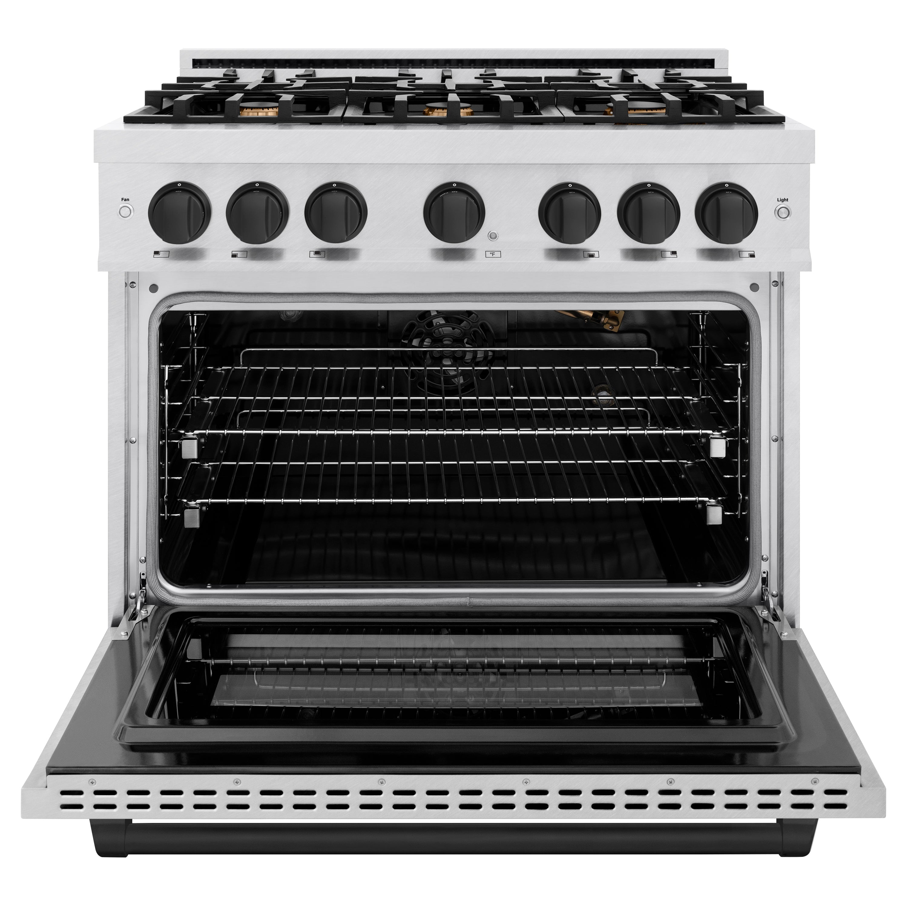 ZLINE Autograph Edition 36 in. 5.2 cu. ft. Select Gas Range with 6 Burner Cooktop and Convection Gas Oven in Satin Stainless Steel and Matte Black Accents (HGRSZ-36-MB)