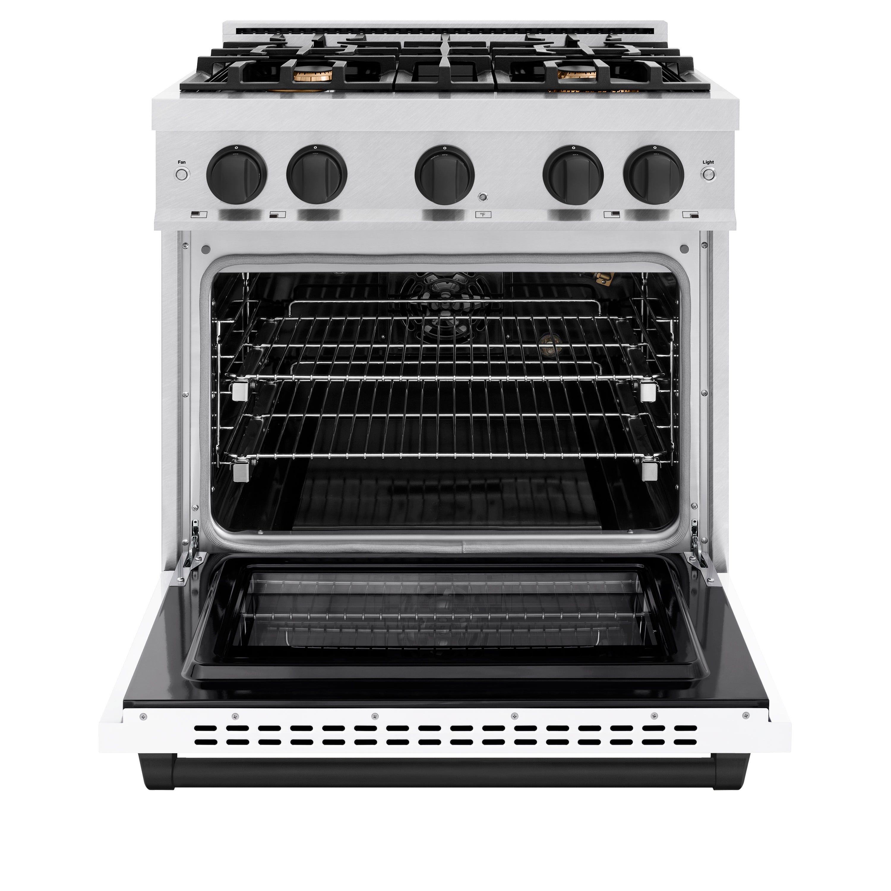ZLINE Autograph Edition 30 in. 4.2 cu. ft. Select Gas Range with 4 Burner Cooktop and Convection Gas Oven in Satin Stainless Steel with White Matte Door and Matte Black Accents (HGRSZ-WM-30-MB)
