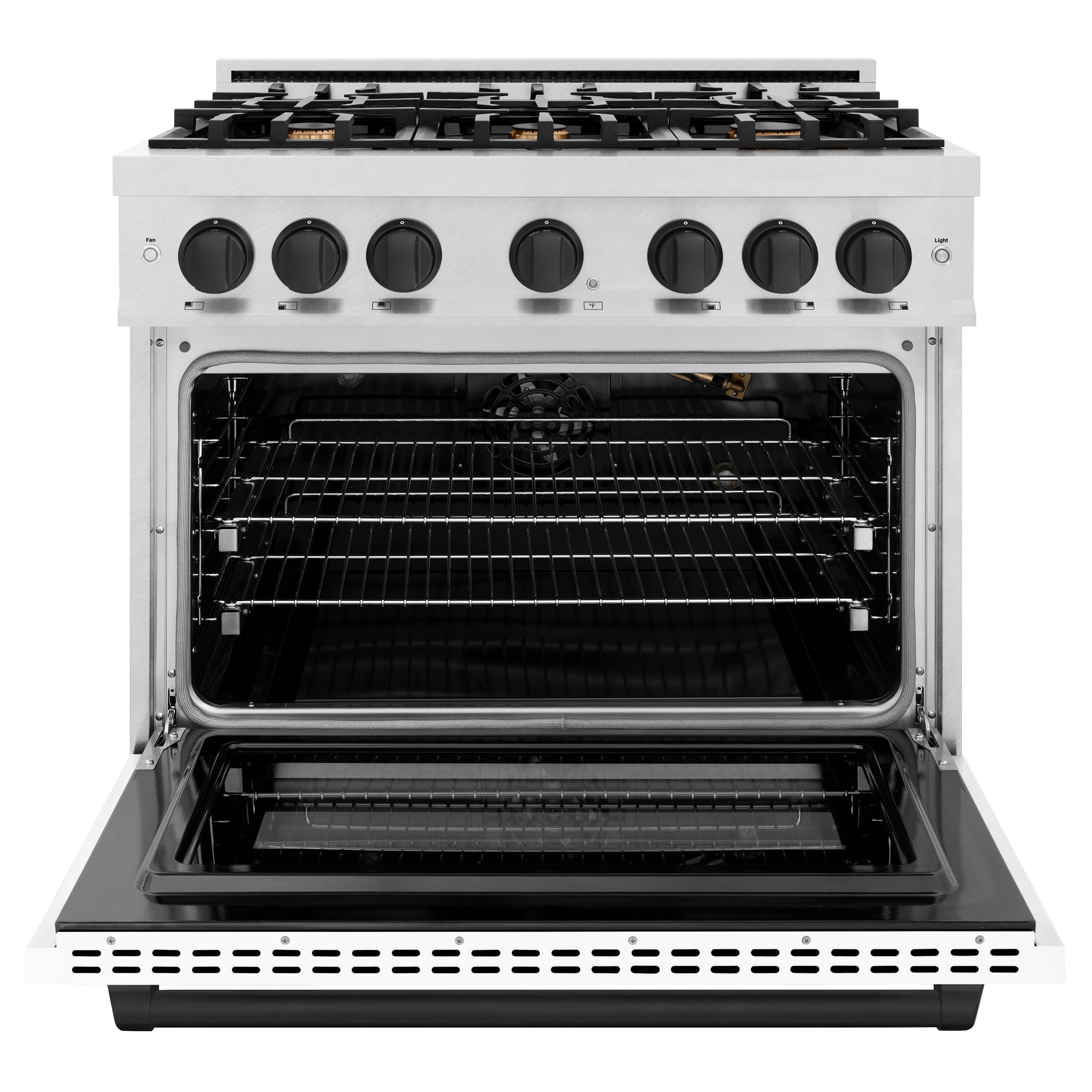 ZLINE Autograph Edition 36 in. 5.2 cu. ft. Select Gas Range with 6 Burner Cooktop and Convection Gas Oven in Satin Stainless Steel with White Matte Door and Matte Black Accents (HGRSZ-WM-36-MB)