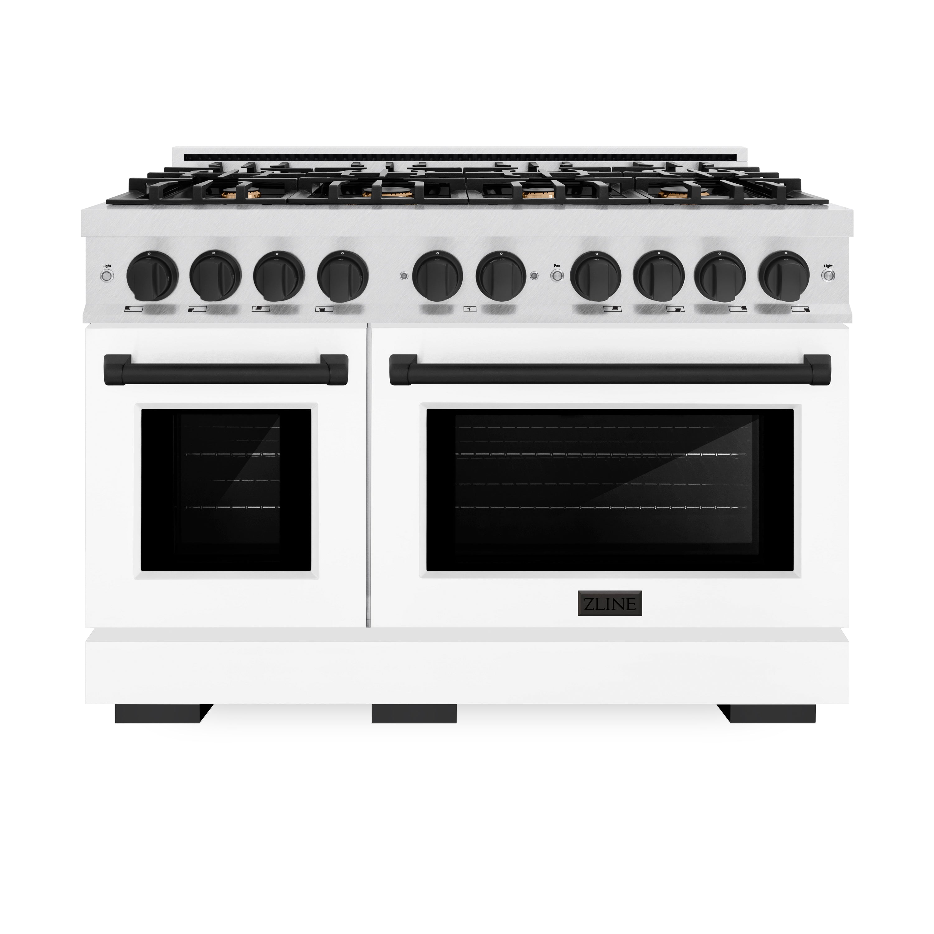 ZLINE Autograph Edition 48 in. 6.7 cu. ft. Select Double Oven Gas Range with 8 Burner Cooktop in Satin Stainless Steel with White Matte Doors and Matte Black Accents (HGRSZ-WM-48-MB)