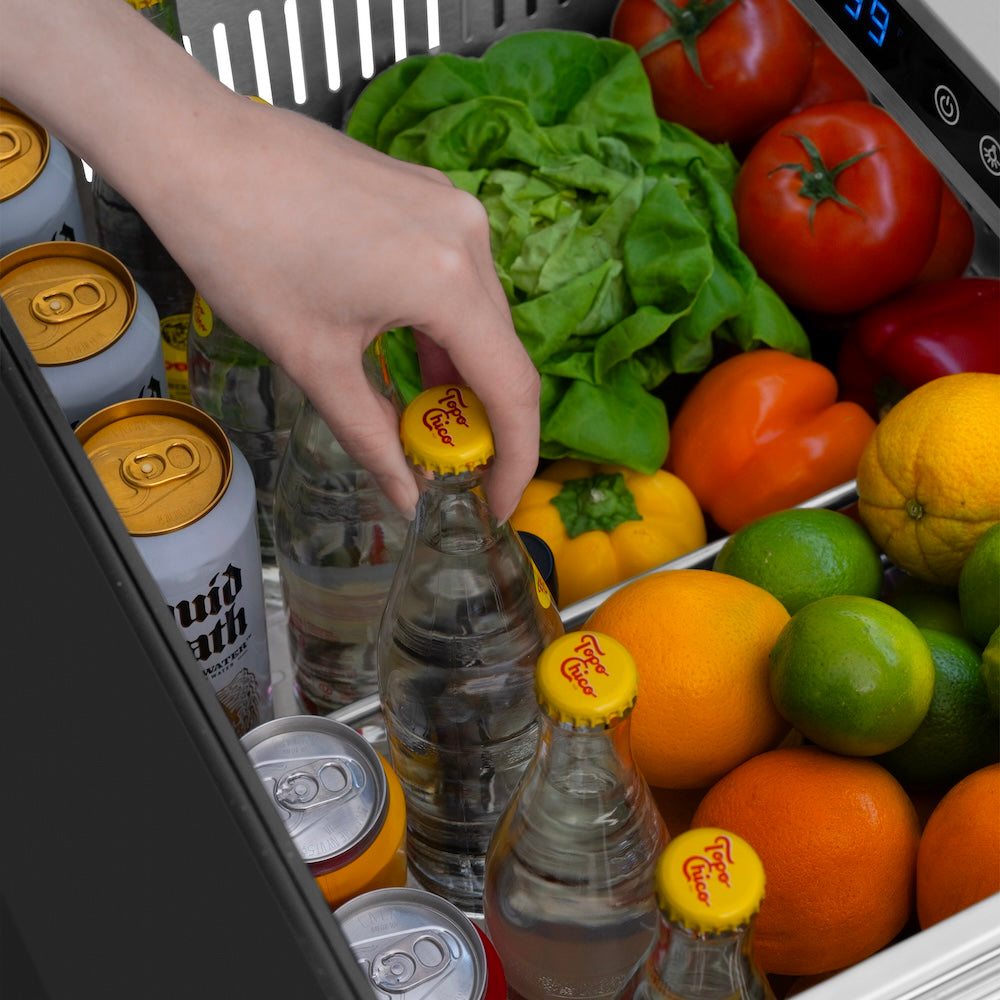 ZLINE 24 in. Touchstone 168 Can Outdoor-Rated Dual Refrigerator Drawer with Black Matte Doors (RDSO-BLM-24)