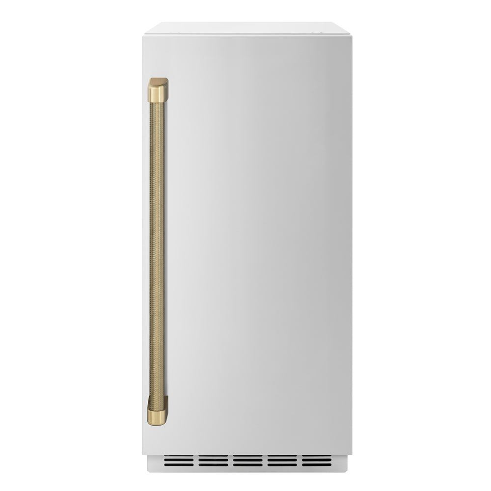 ZLINE Autograph Edition 15 in. Touchstone Clear Cube Ice Maker with Drain Pump and Solid Stainless Steel Door with Champagne Bronze Helix Handle (ICCDZ-ST-15-KCB)