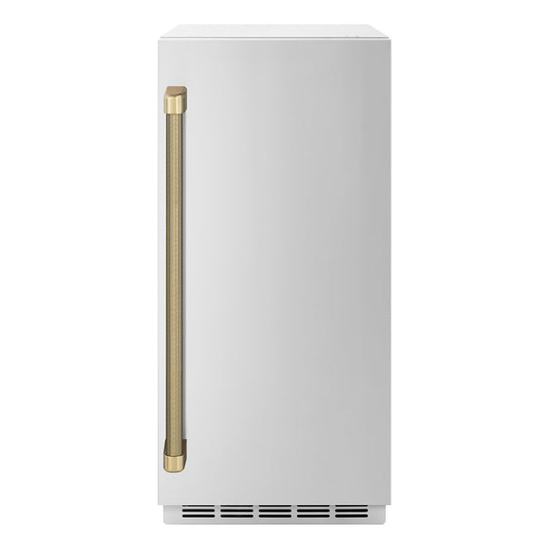ZLINE Autograph Edition 15 in. Touchstone Clear Cube Ice Maker with Drain Pump and Solid Stainless Steel Door with Champagne Bronze Helix Handle (ICCDZ-ST-15-KCB)