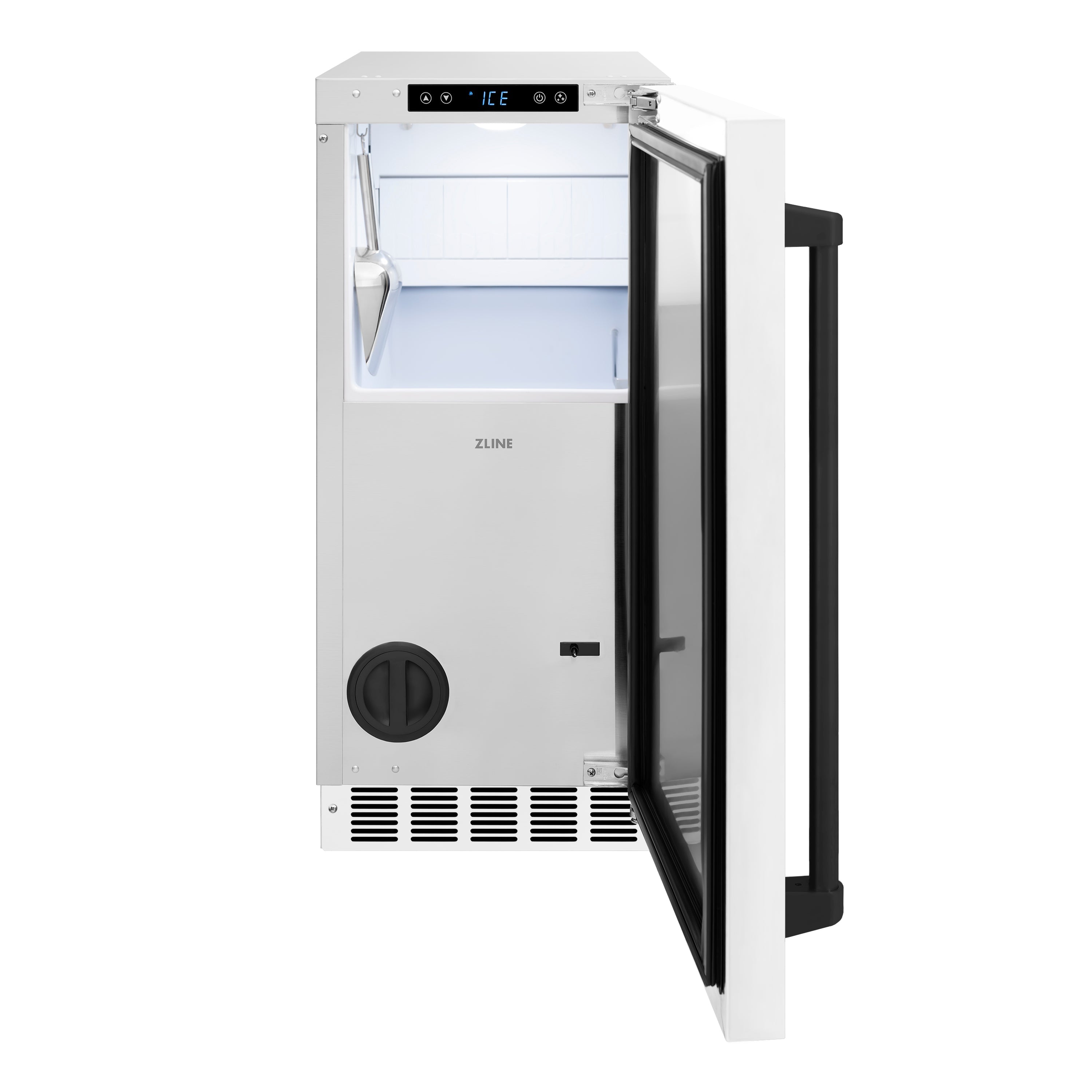 ZLINE Autograph Edition 15 in. Touchstone Gourmet Ice Maker with Drain Pump and White Matte Door with Matte Black Handle (IGMDZ-WM-15-MB)