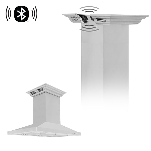 30" ZLINE 30" ZLINE CrownSound™Ducted Vent Island Mount Range Hood in Stainless Steel with Built-in Bluetooth Speakers (GL2iCRN-BT-30)ąDucted Vent Island Mount Range Hood in Stainless Steel with Built-in Bluetooth Speakers (GL2iCRN-BT-30)