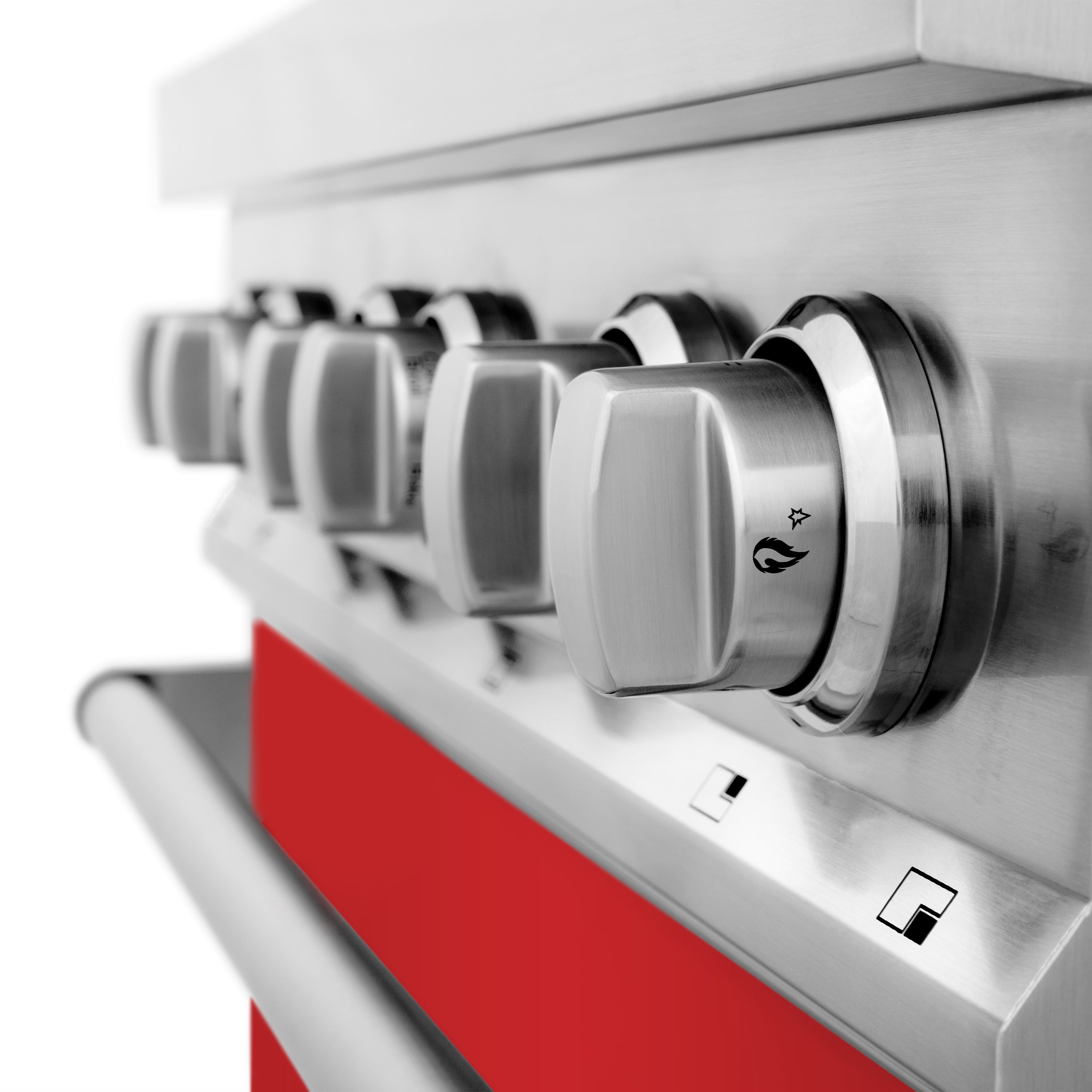 ZLINE 30 in. Kitchen Package with ZLINE Satin Stainless Steel Dual Fuel Range with Red Matte Door and Convertible Vent Range Hood (2KP-RARMRH30)