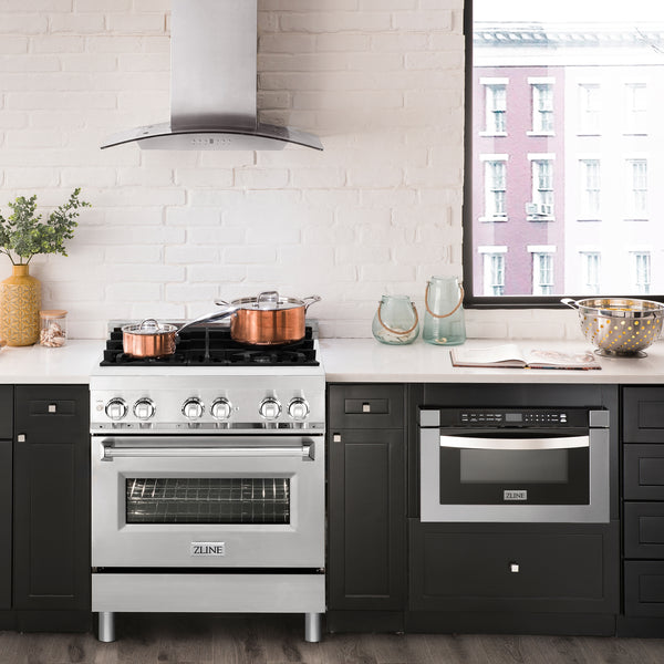 ZLINE 30" Kitchen Package with Stainless Steel Dual Fuel Range with a 30" Over the Range Microwave, and Stainless Steel Dishwasher (3KP-RAOTR30-DW)