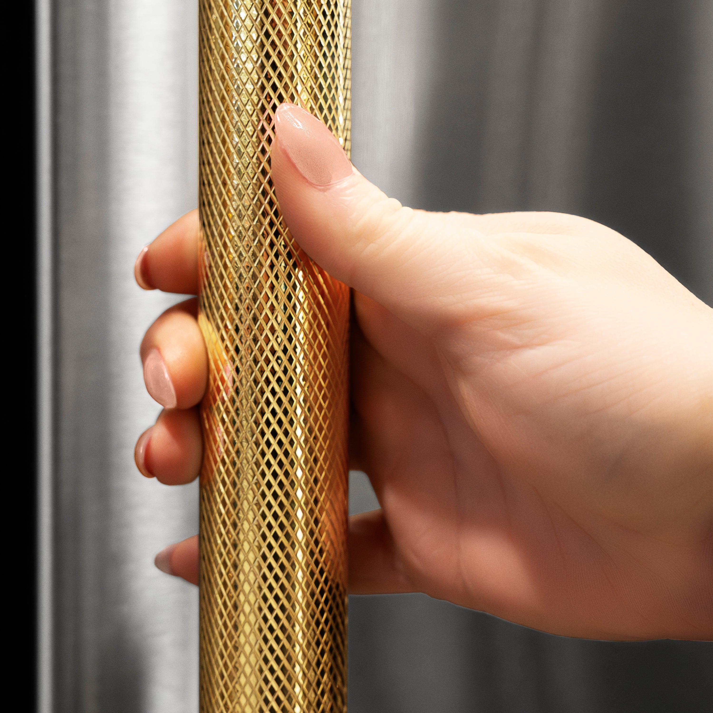 ZLINE Autograph Edition 24 in. Touchstone 168 Can Outdoor-Rated Dual Refrigerator Drawer with Stainless Steel Doors and Polished Gold Helix Handles (RDSOZ-ST-24-KG)