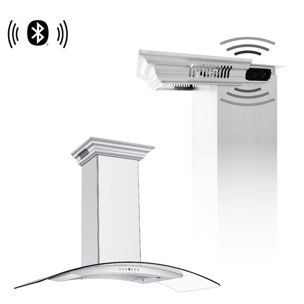 48" ZLINE CrownSound™Ducted Vent Wall Mount Range Hood in Stainless Steel with Built-in Bluetooth Speakers (KN4CRN-BT-48)
