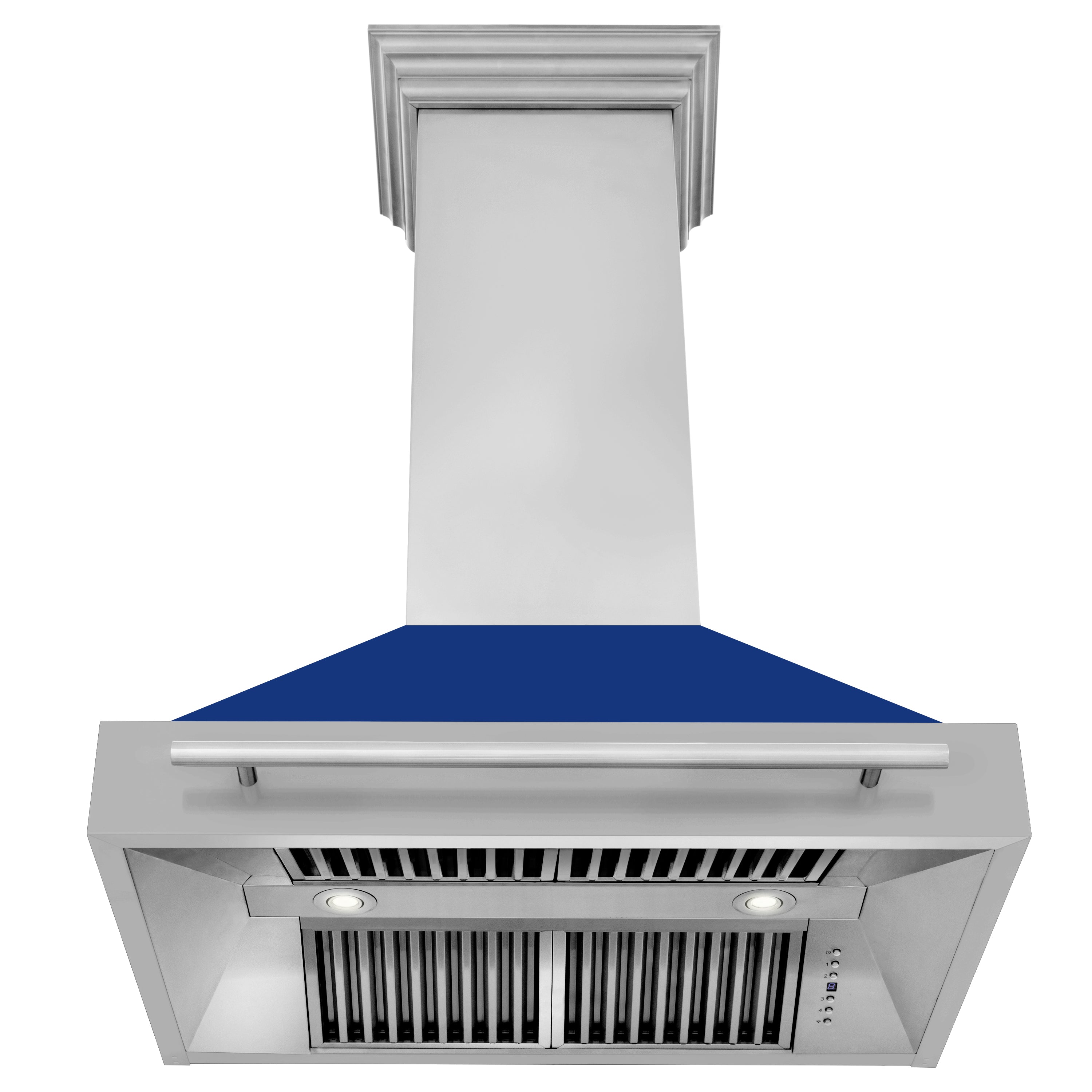 ZLINE 36" Stainless Steel Range Hood with Blue Gloss Shell and Stainless Steel Handle (8654STX-BG-36)