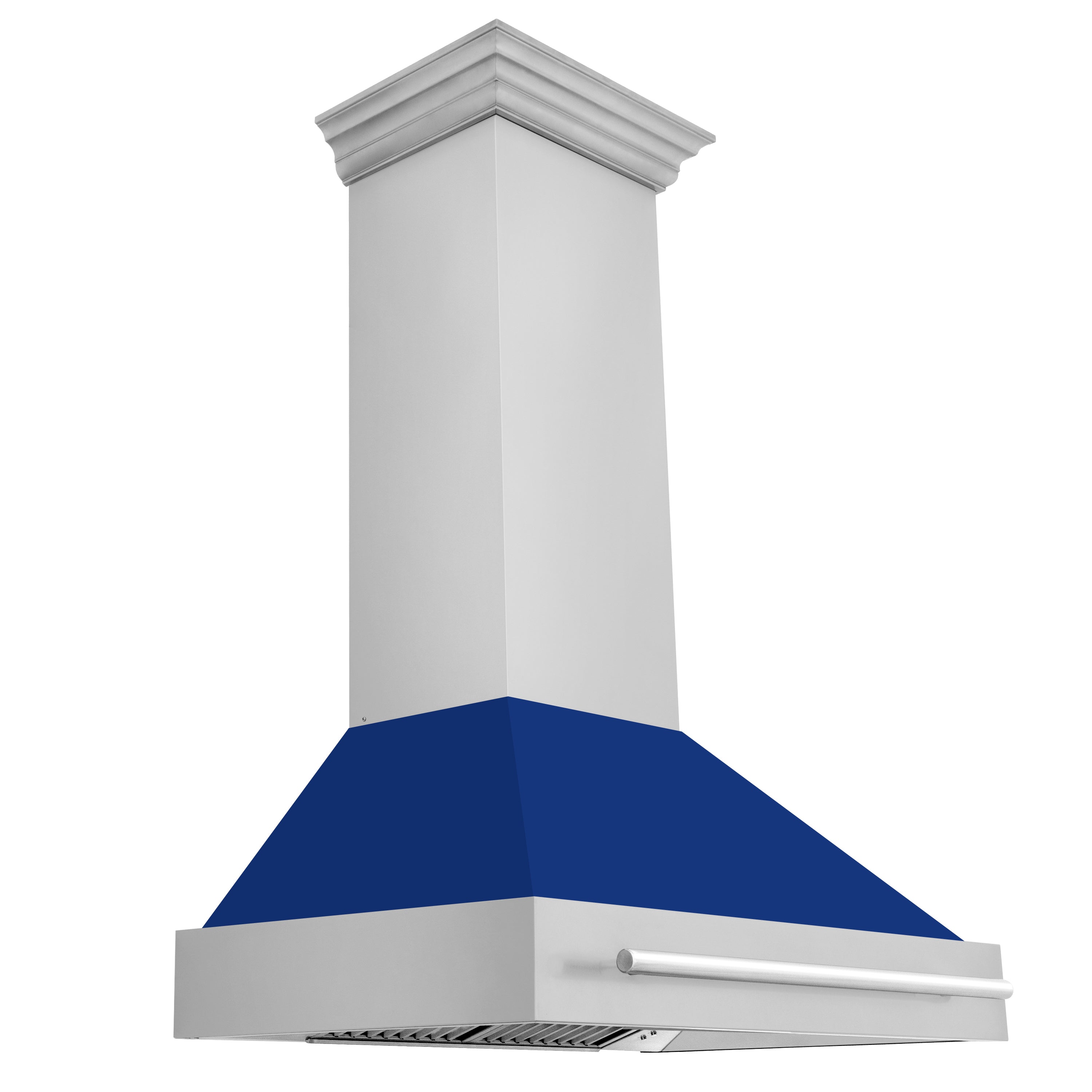 ZLINE 36" Stainless Steel Range Hood with Blue Gloss Shell and Stainless Steel Handle (8654STX-BG-36)
