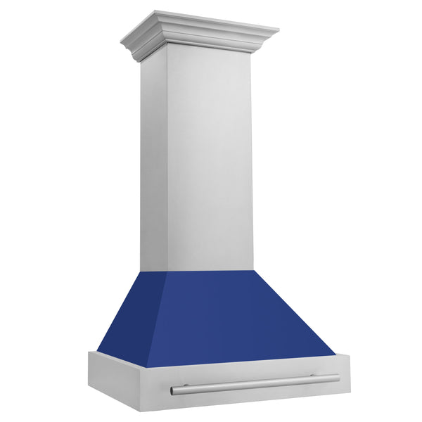 ZLINE 30" Stainless Steel Range Hood with Blue Matte Shell and Stainless Steel Handle (8654STX-BM-30)