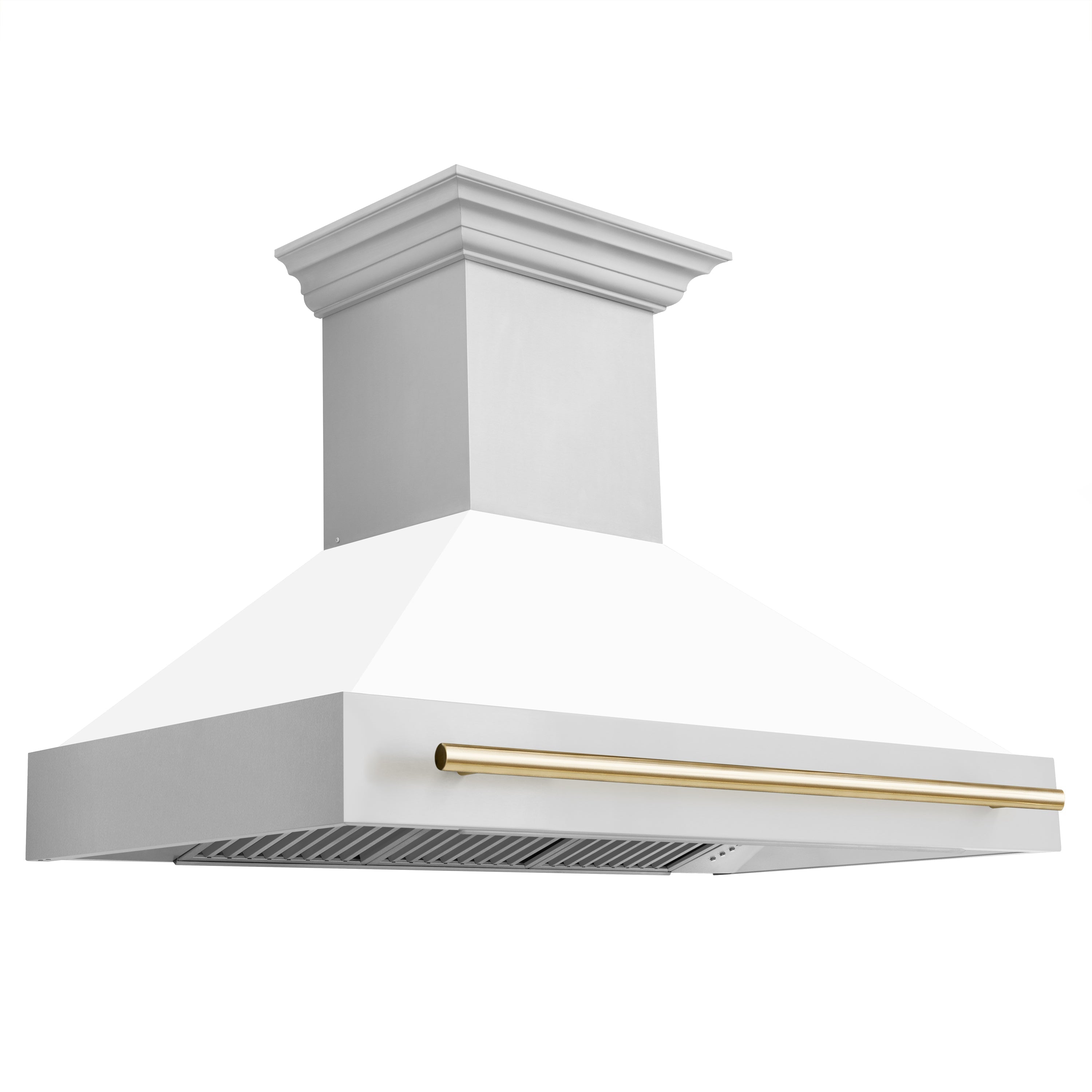 ZLINE 48 in. Autograph Edition Kitchen Package with Stainless Steel Dual Fuel Range with White Matte Door, Range Hood and Dishwasher with Polished Gold  Accents (3AKP-RAWMRHDWM48-G)