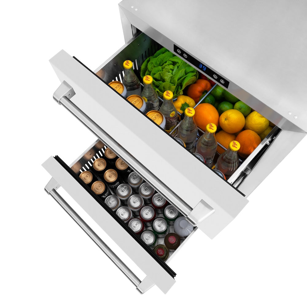 ZLINE 24 in. Touchstone 168 Can Outdoor-Rated Dual Refrigerator Drawer with White Matte Doors (RDSO-WM-24)