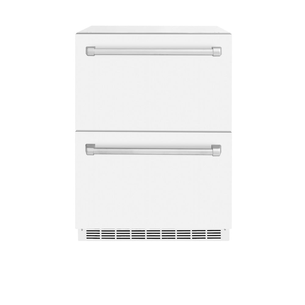 ZLINE 24 in. Touchstone 168 Can Outdoor-Rated Dual Refrigerator Drawer with White Matte Doors (RDSO-WM-24)
