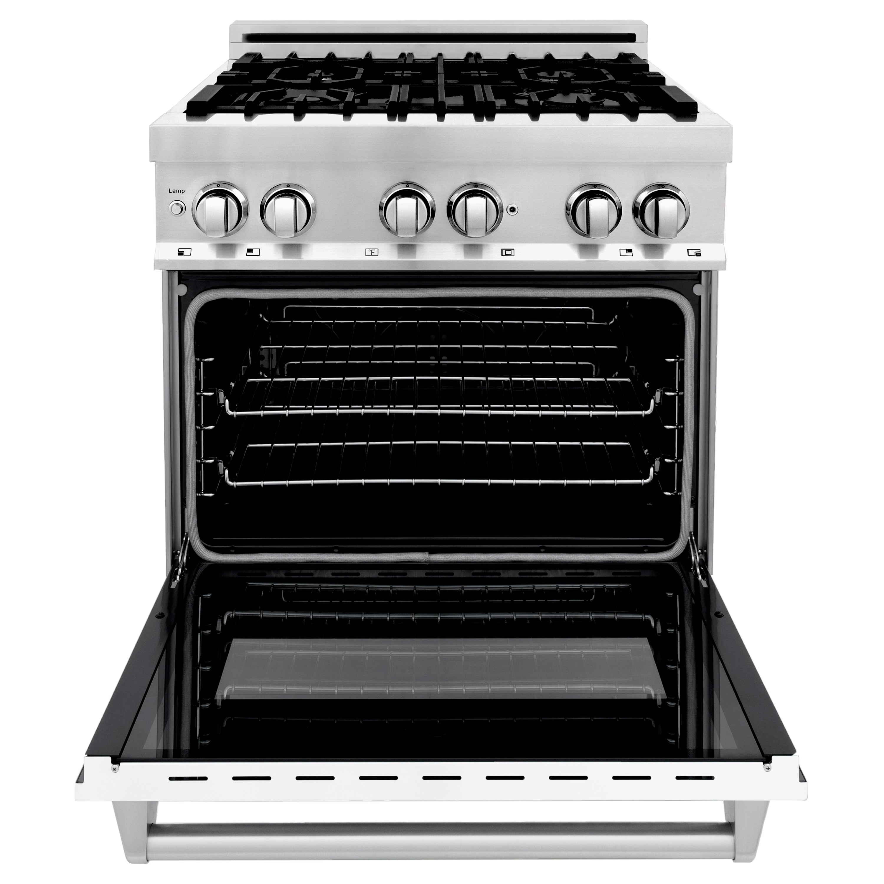 ZLINE 30 in. 4.0 cu. ft. Legacy Dual Fuel Range with 4 Burner Gas Cooktop and Electric Convection Oven in Stainless Steel with Griddle and White Matte Door (RA-WM-GR-30)