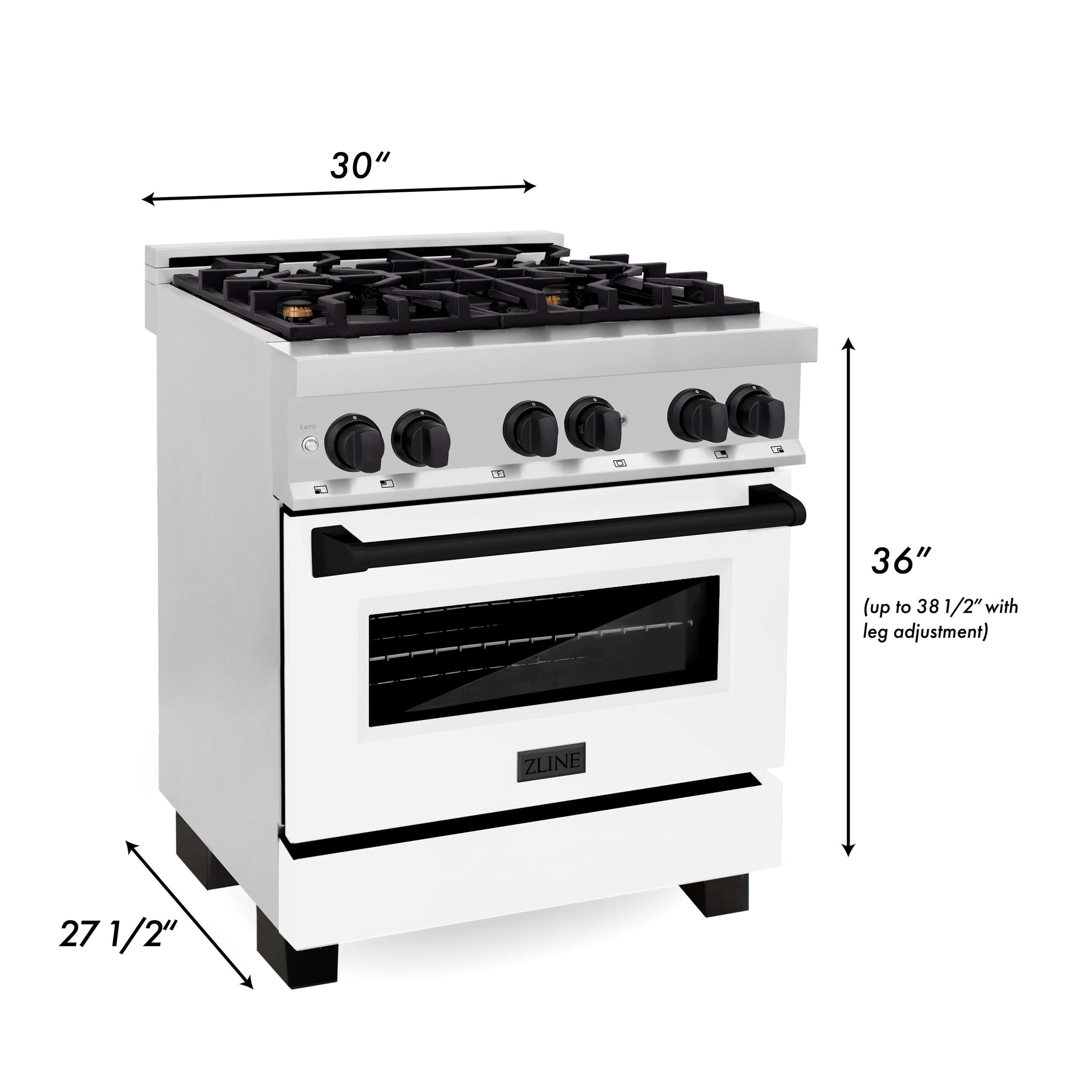 ZLINE Autograph Edition 30 in. Kitchen Package with Stainless Steel Dual Fuel Range with White Matte Door and Range Hood with Matte Black Accents (2AKP-RAWMRH30-MB)