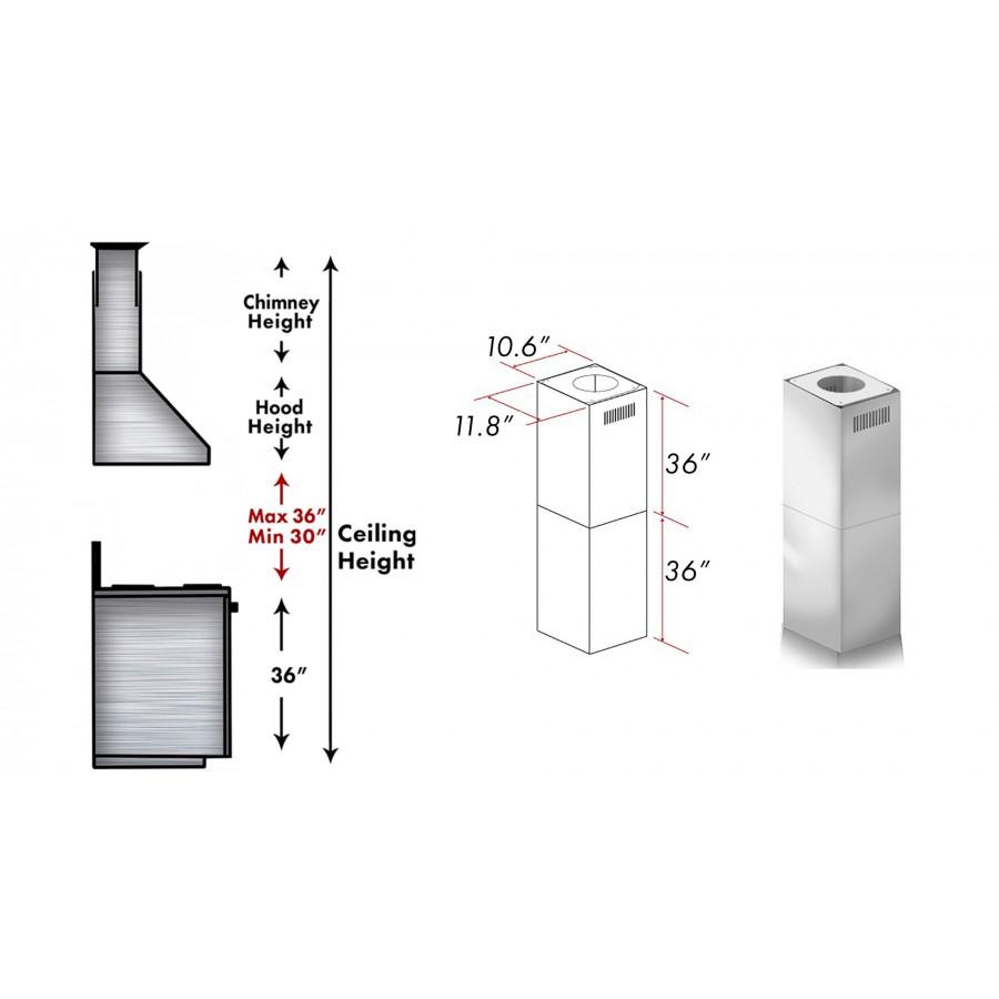 ZLINE 2-36 in. Chimney Extensions for 10 ft. to 12 ft. Ceilings (2PCEXT-KZ)