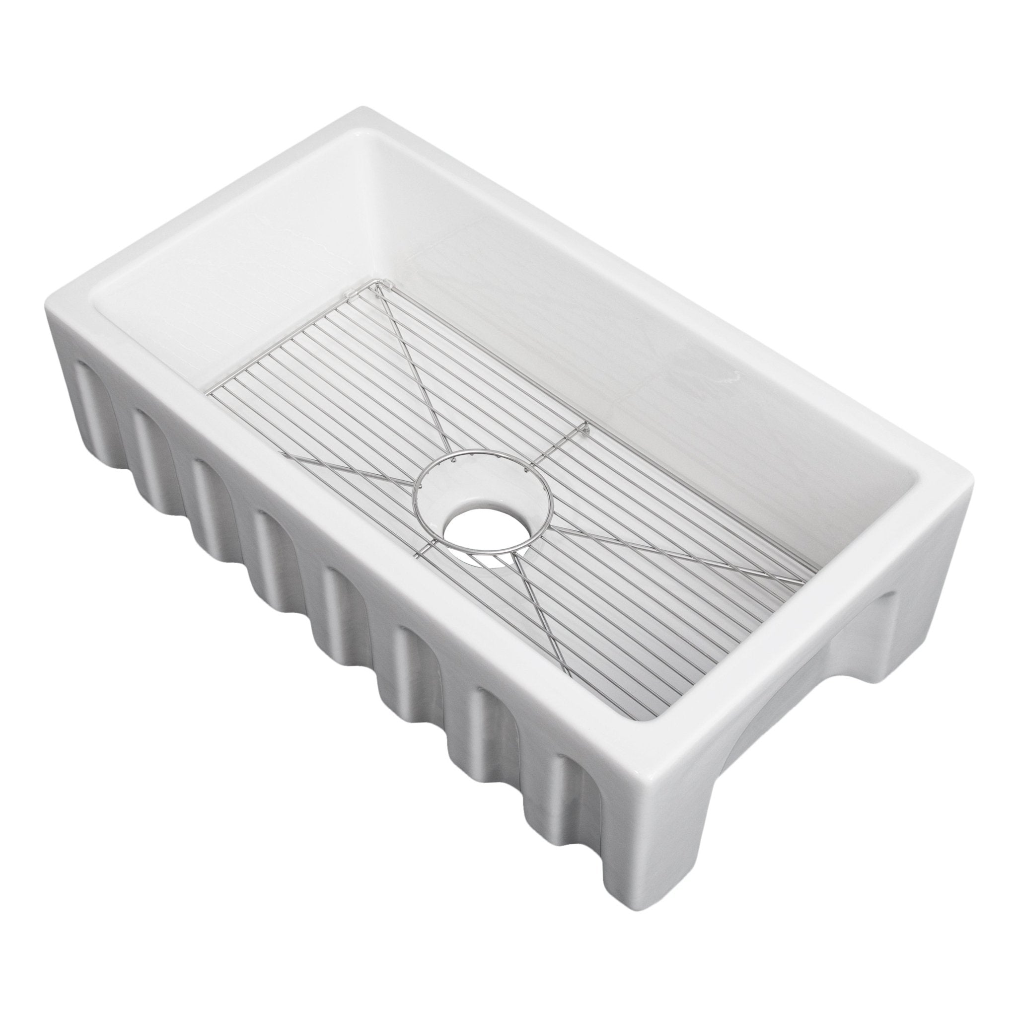 ZLINE 30 in. Venice Farmhouse Apron Front Reversible Single Bowl Fireclay Kitchen Sink with Bottom Grid in White Gloss (FRC5119-WH-30)