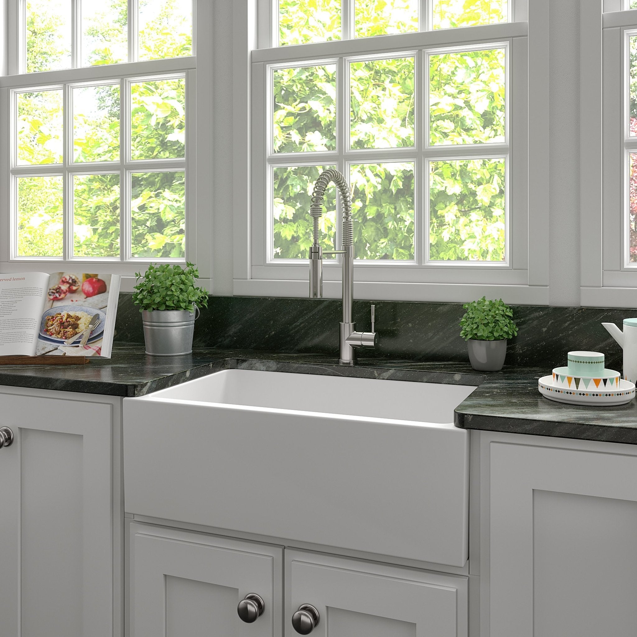 ZLINE 30 in. Venice Farmhouse Apron Front Reversible Single Bowl Fireclay Kitchen Sink with Bottom Grid in White Gloss (FRC5119-WH-30)