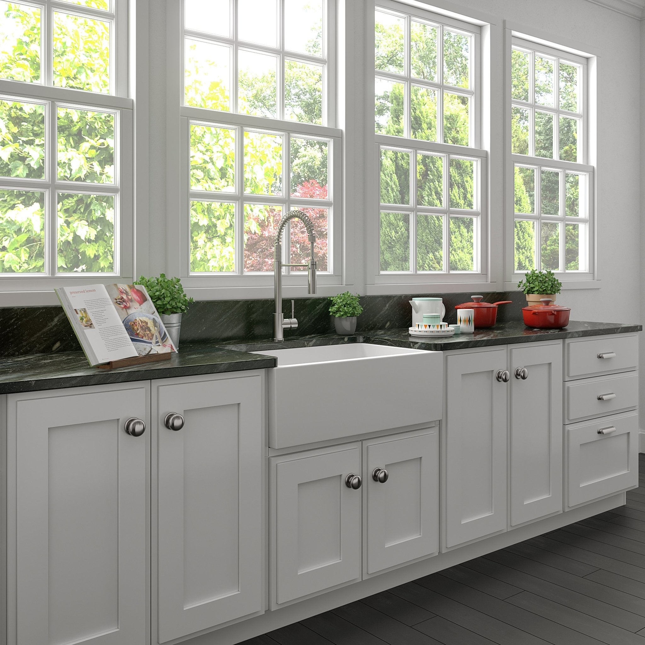 ZLINE 30 in. Venice Farmhouse Apron Front Reversible Single Bowl Fireclay Kitchen Sink with Bottom Grid in White Gloss (FRC5119-WH-30)