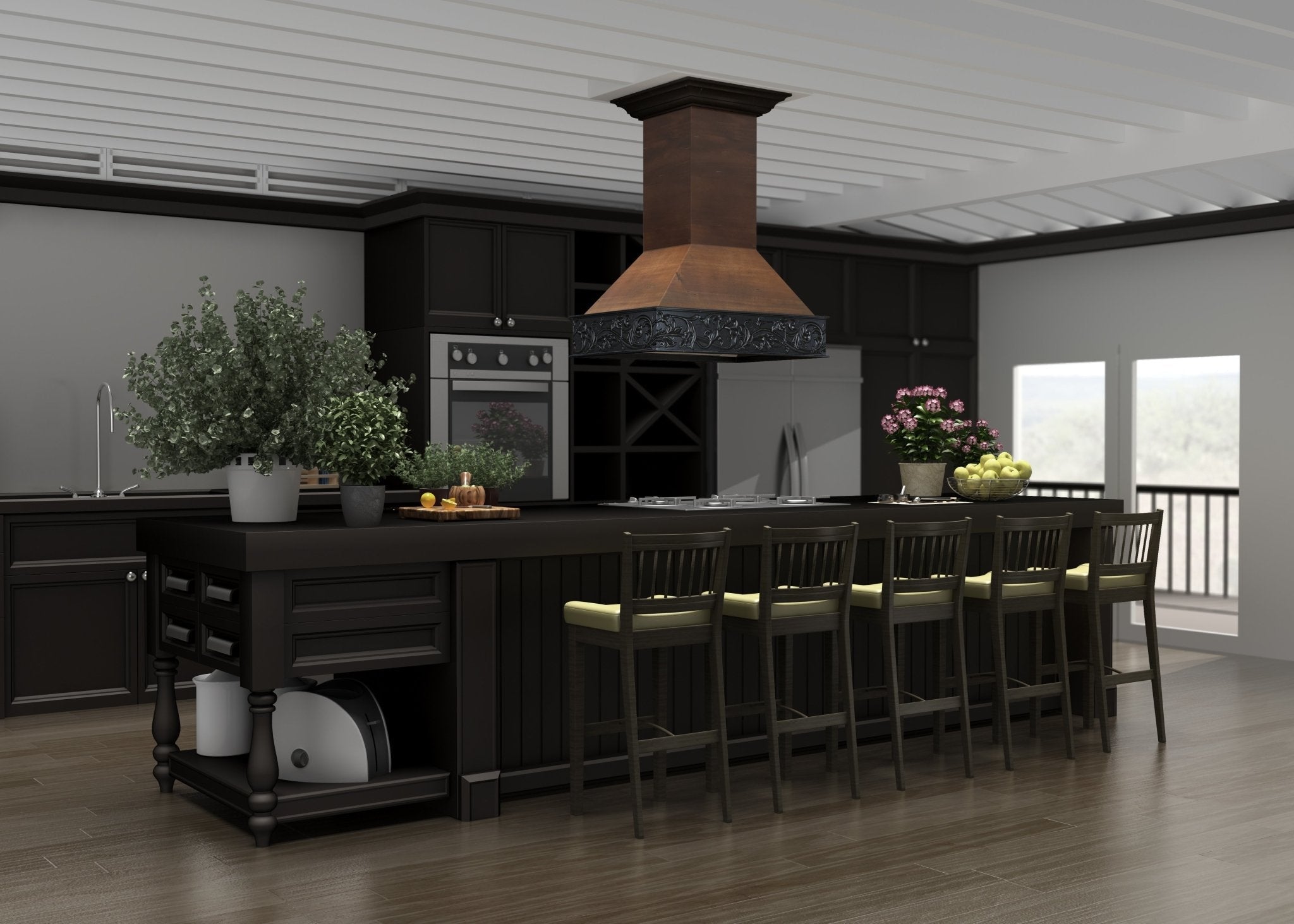 ZLINE 36 in. Ducted Wooden Isalnd Mount Range Hood in Antigua and Walnut (9373AR-36)