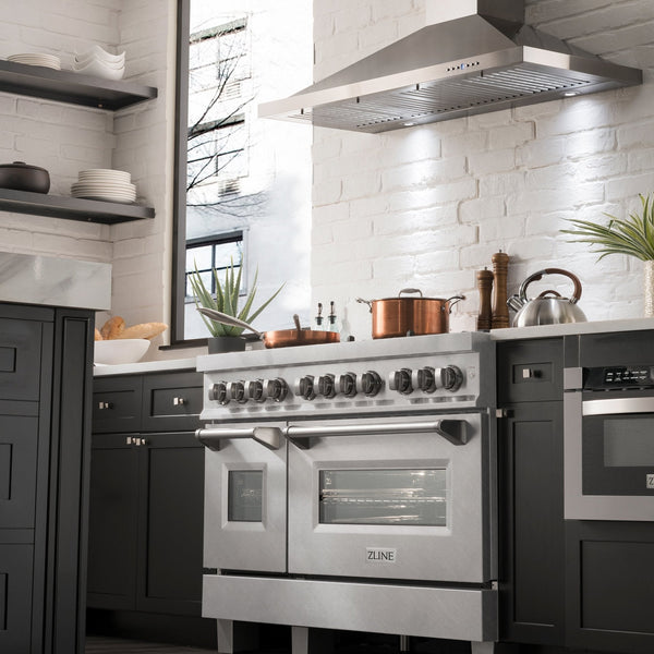 ZLINE 2 Piece Kitchen Appliance Package - 48" DuraSnow Stainless Steel Dual Fuel Range and Convertible Vent Range Hood (2KP-RASSNRH48)